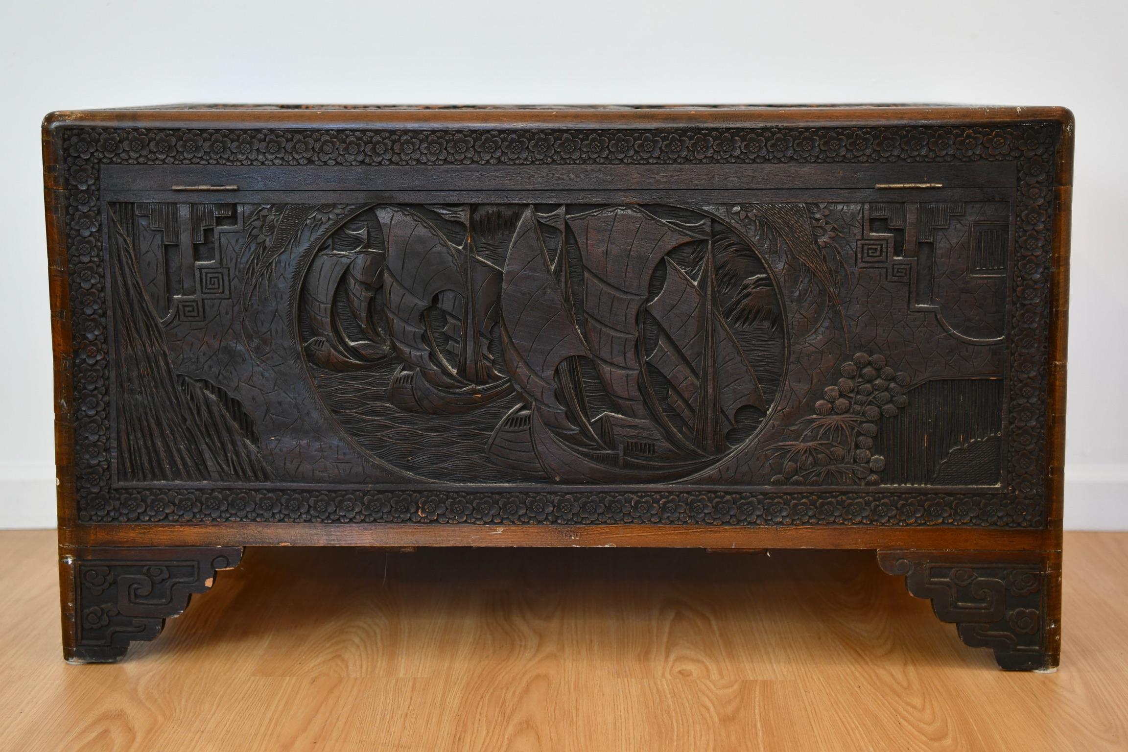 Antique Chinese Cedar Carved Chest 5