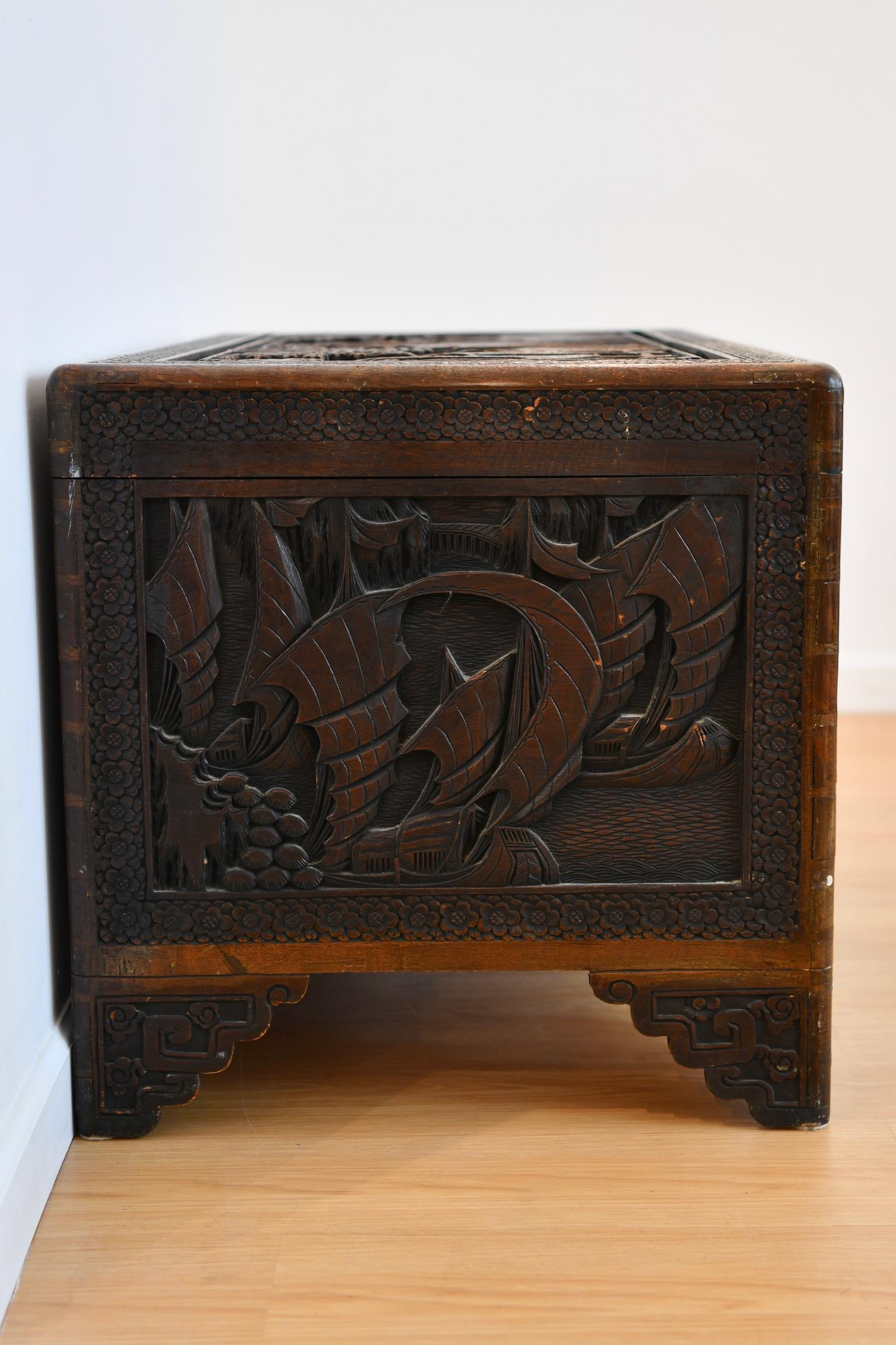 Antique Chinese Cedar Carved Chest 6