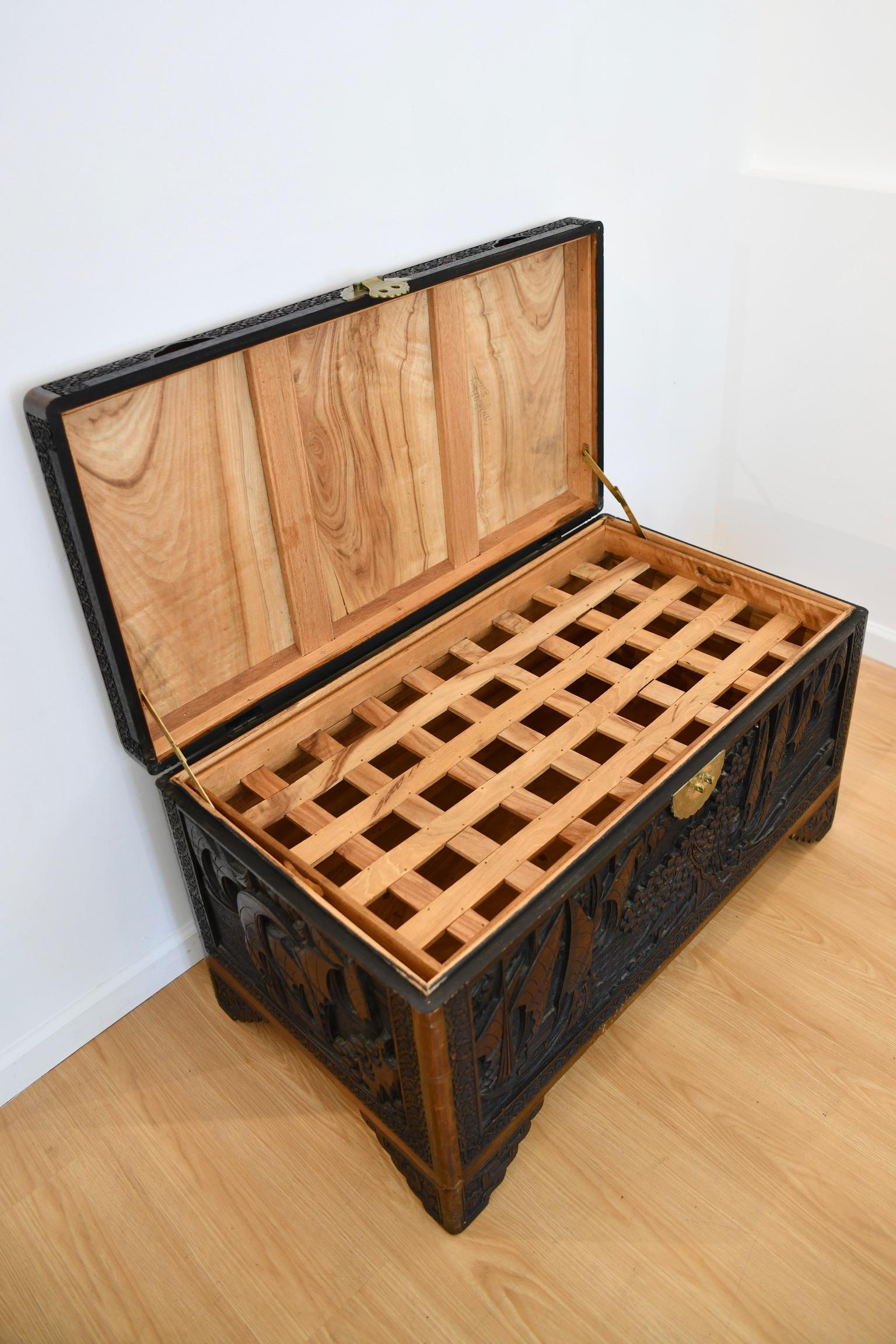 Metal Antique Chinese Cedar Carved Chest