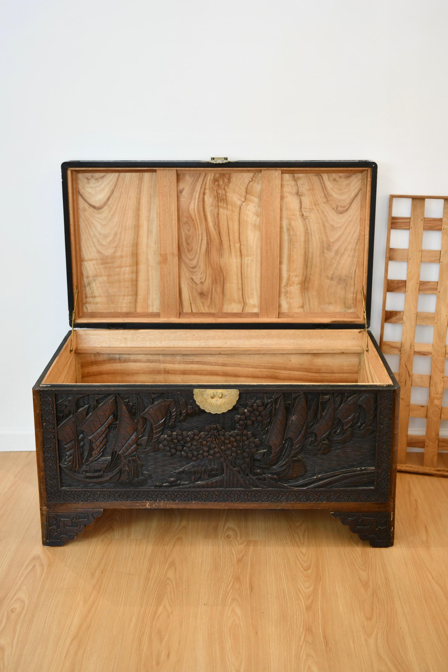 Antique Chinese Cedar Carved Chest 1
