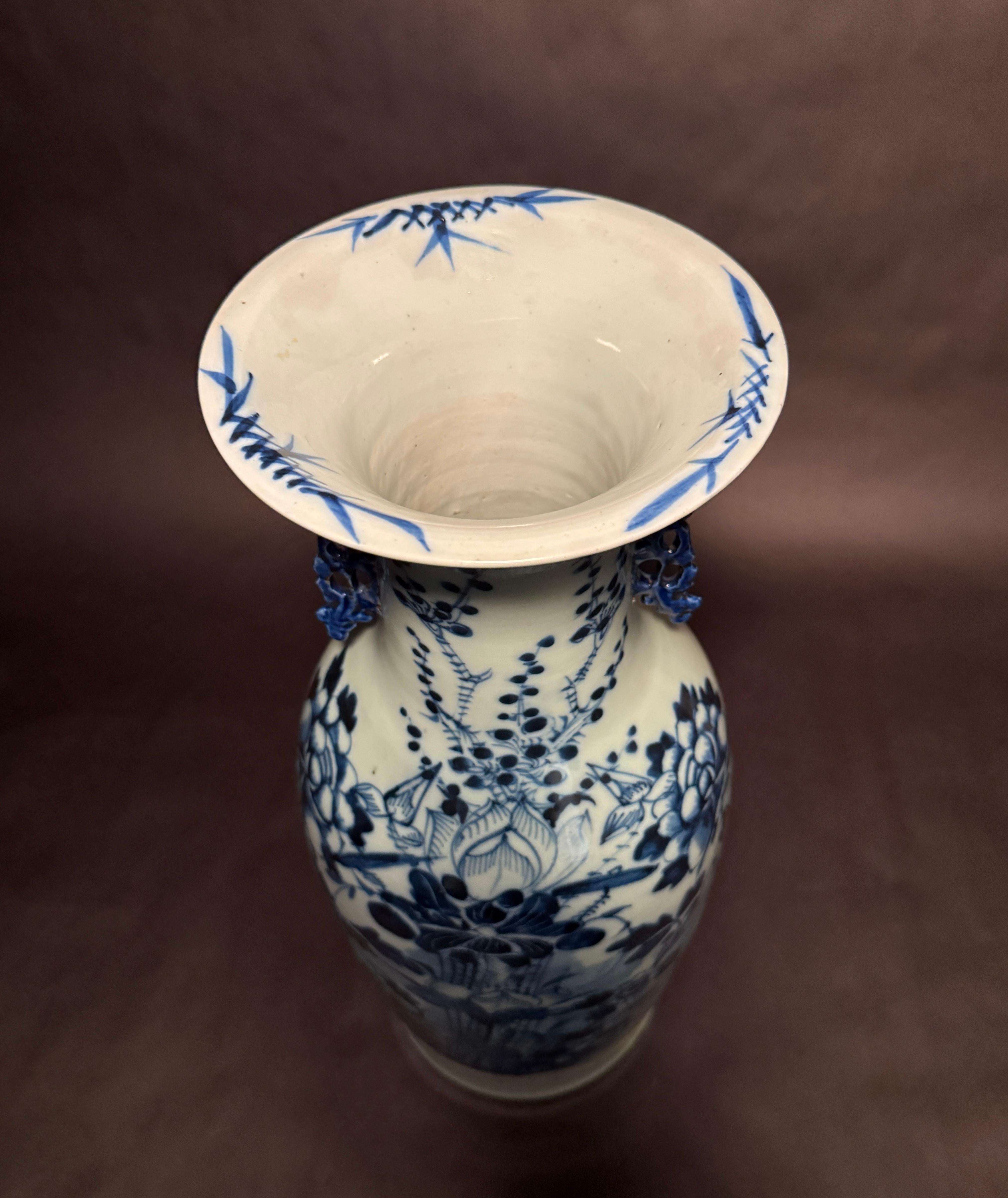 Hand-Painted Antique Chinese Celadon Blue And White Vase For Sale