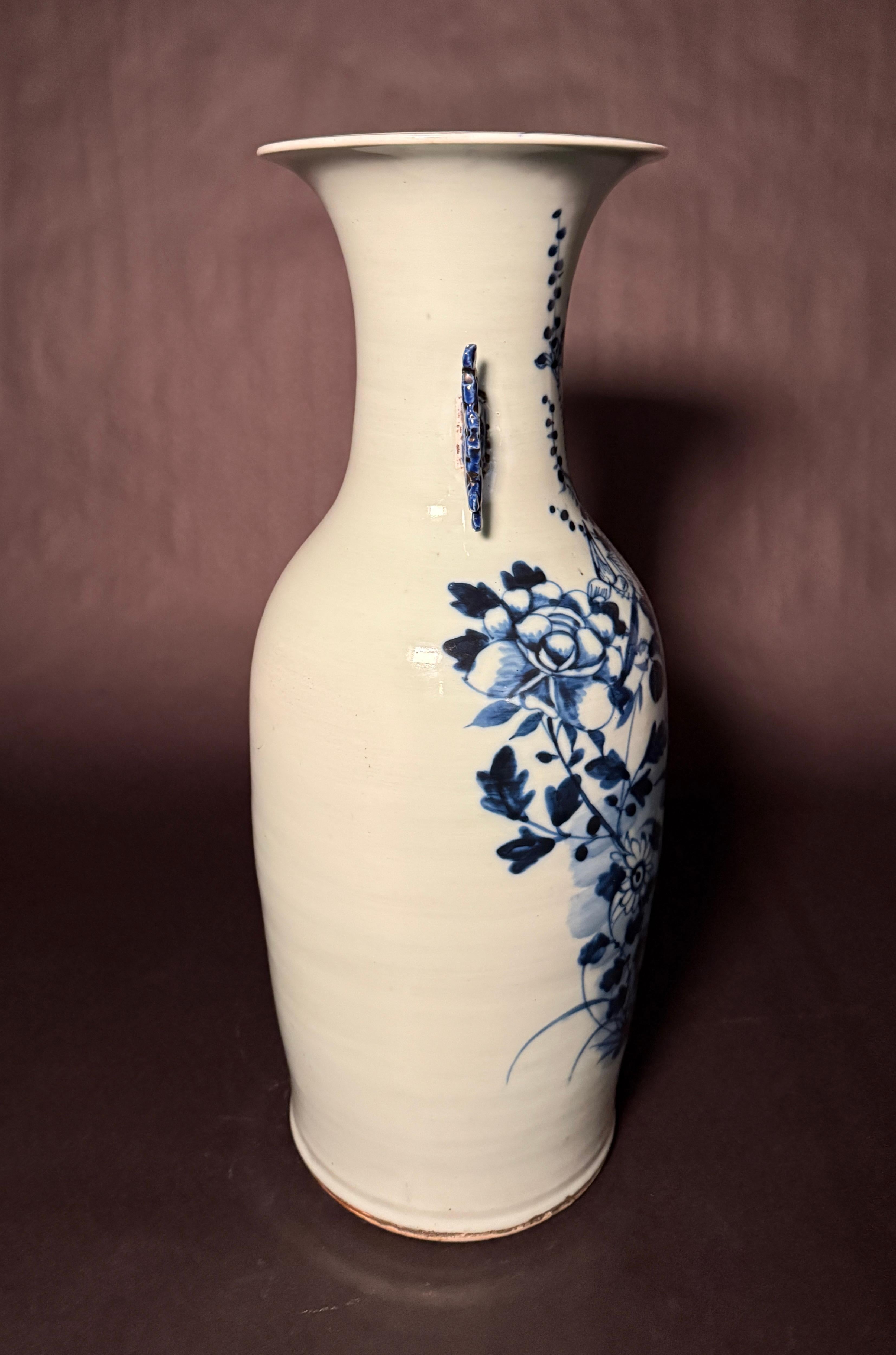 Antique Chinese Celadon Blue And White Vase In Good Condition For Sale In Norwood, NJ