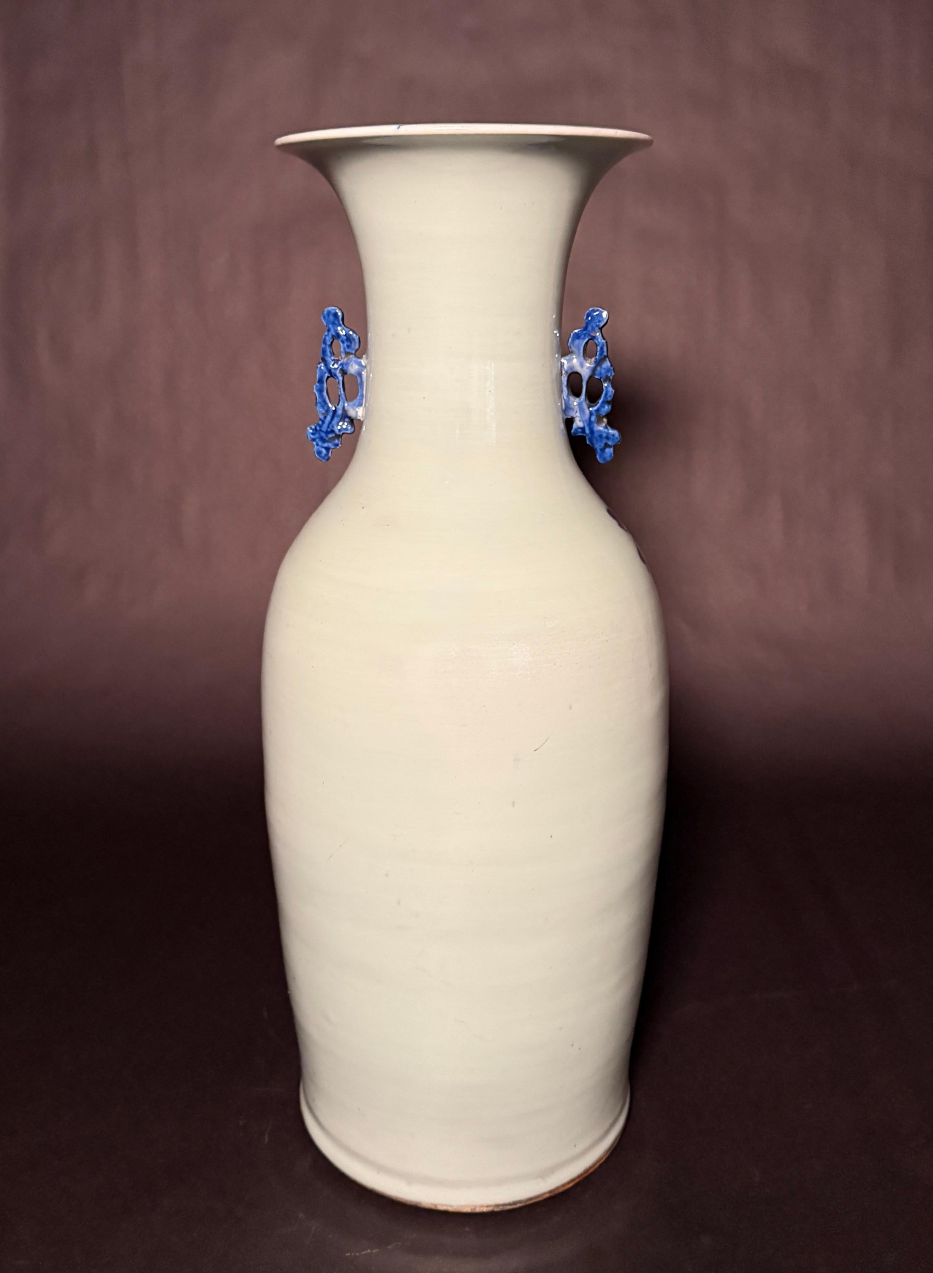 19th Century Antique Chinese Celadon Blue And White Vase For Sale