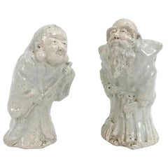 Figuras antiguas chinas de cerámica de celadón ~ un par