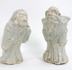 Figuras antiguas chinas de cerámica de celadón ~ un par