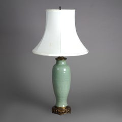 Antique Chinese Celadon Glazed Art Pottery Table Lamp C1930