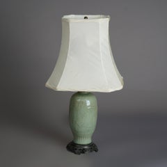 Antique Chinese Celadon Glazed Art Pottery Table Lamp C1930