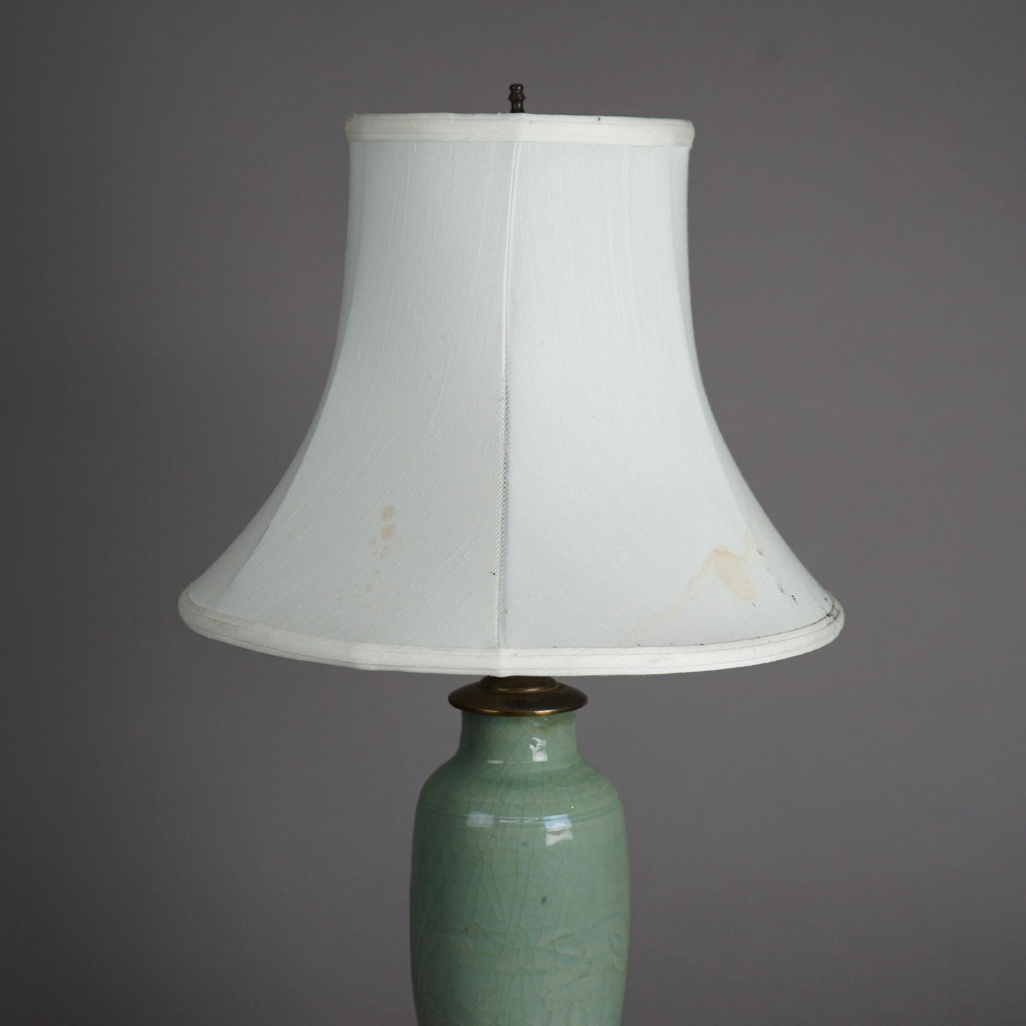 American Antique Chinese Celadon Glazed Art Pottery Table Lamp C1930