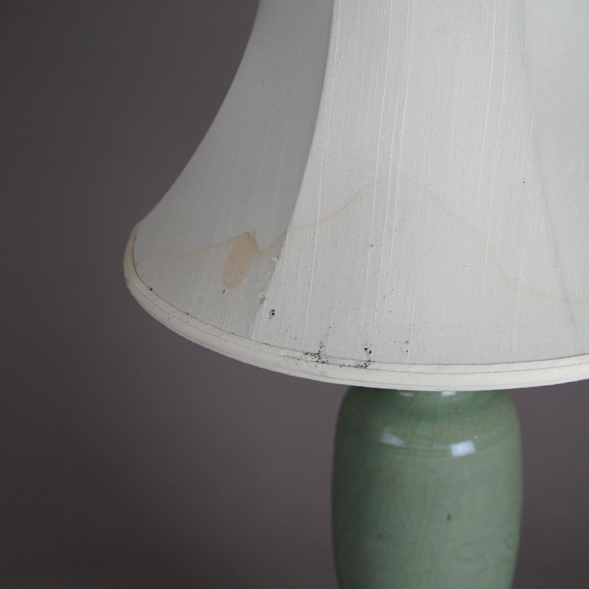 Antique Chinese Celadon Glazed Art Pottery Table Lamp C1930 In Good Condition In Big Flats, NY