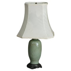 Antique Chinese Celadon Glazed Art Pottery Table Lamp C1930