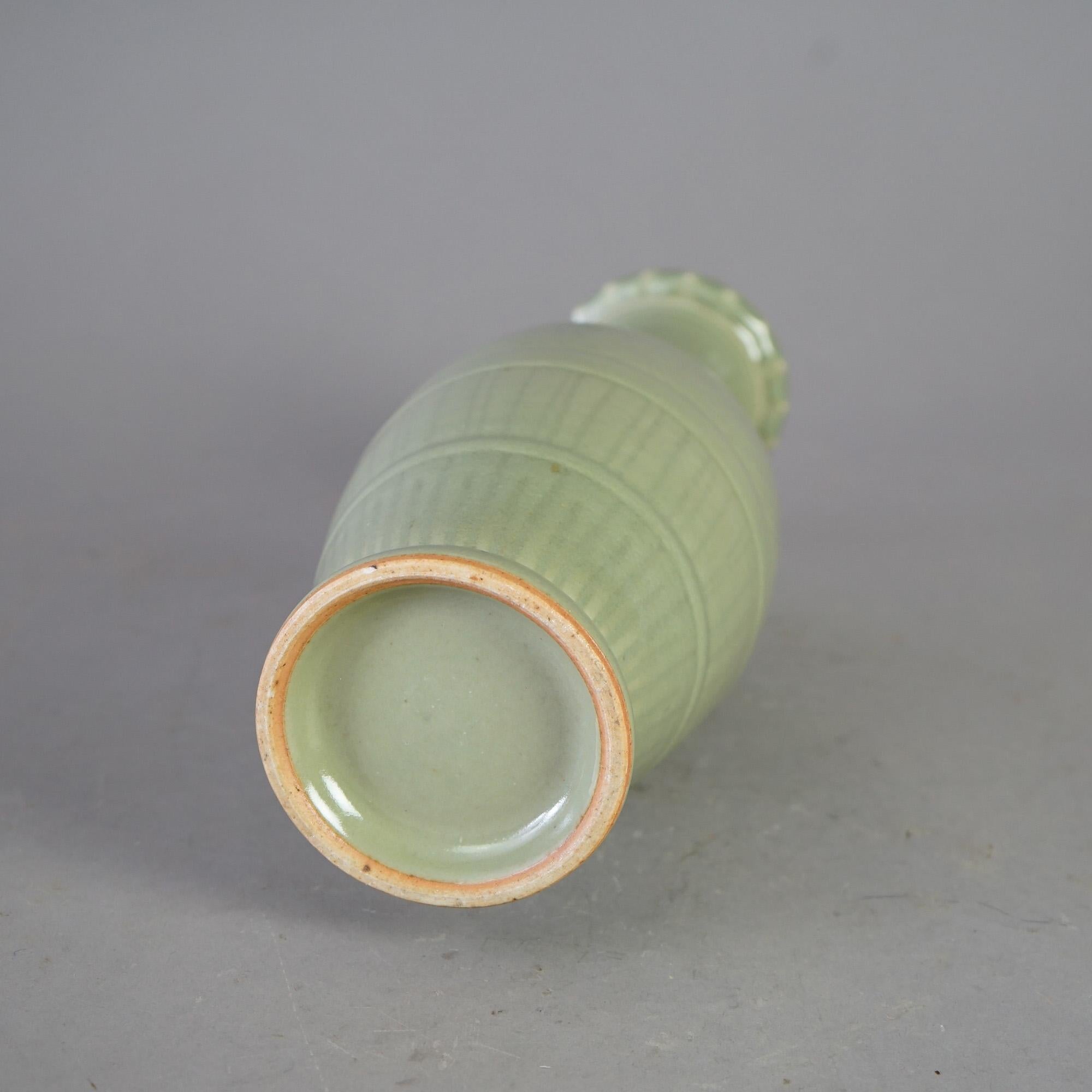Antique Chinese Celadon Glazed Art Pottery Vase, c1930 4