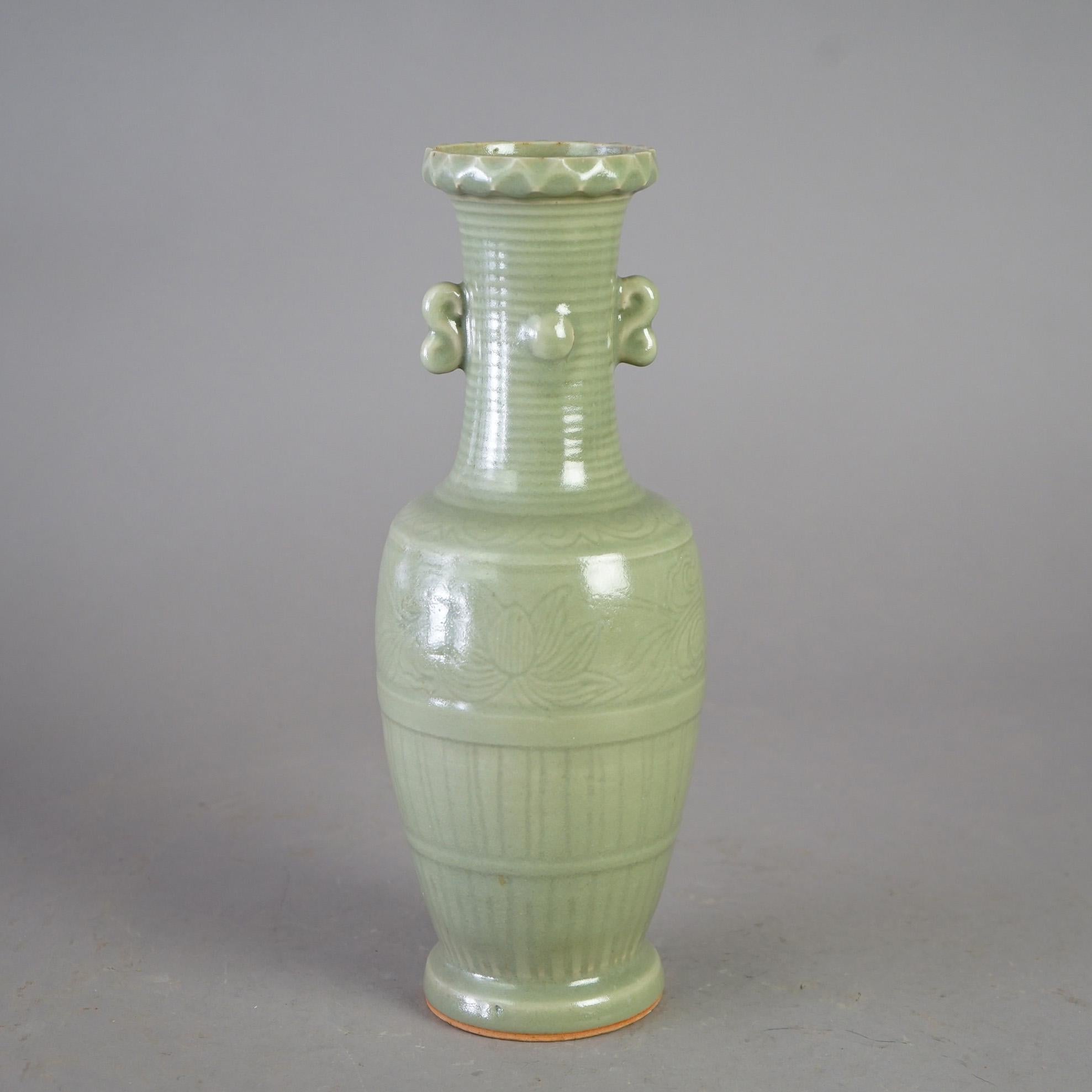 Antique Chinese Celadon Glazed Art Pottery Vase, c1930 For Sale 6
