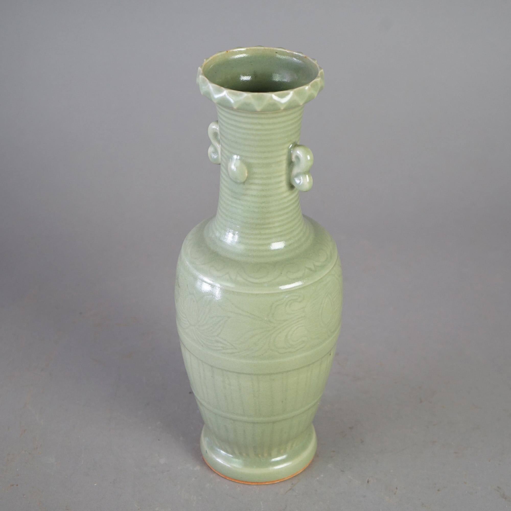 Antique Chinese Celadon Glazed Art Pottery Vase, c1930 For Sale 1