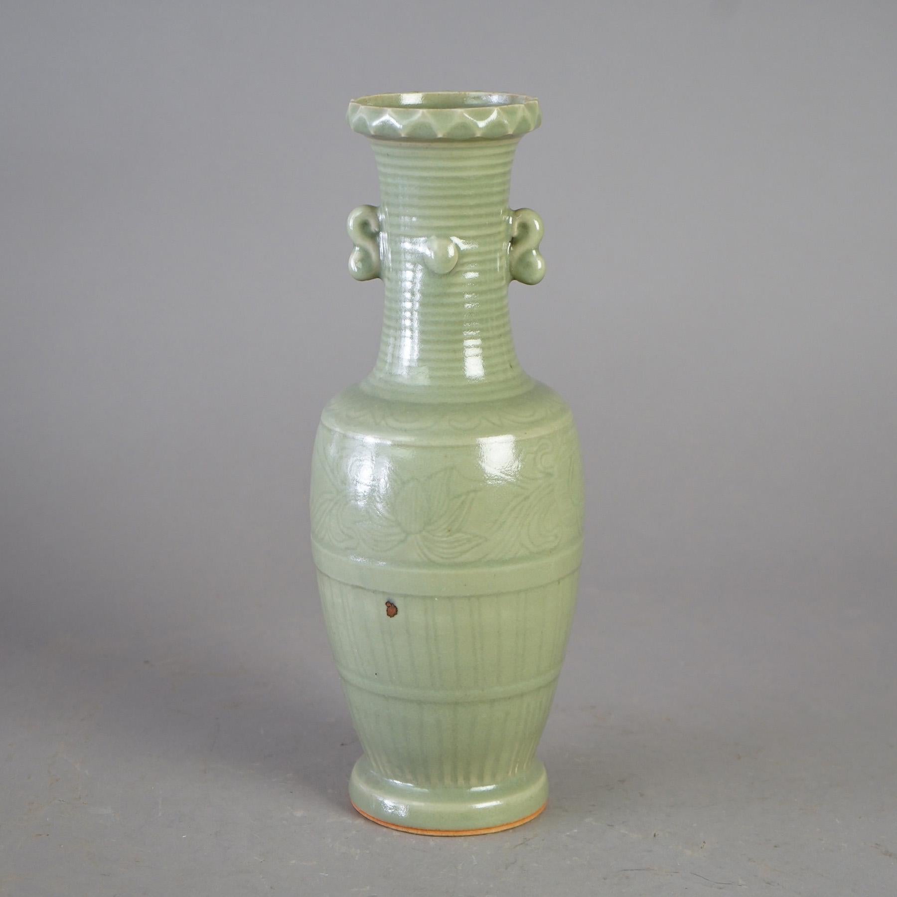 Antique Chinese Celadon Glazed Art Pottery Vase, c1930 For Sale 2