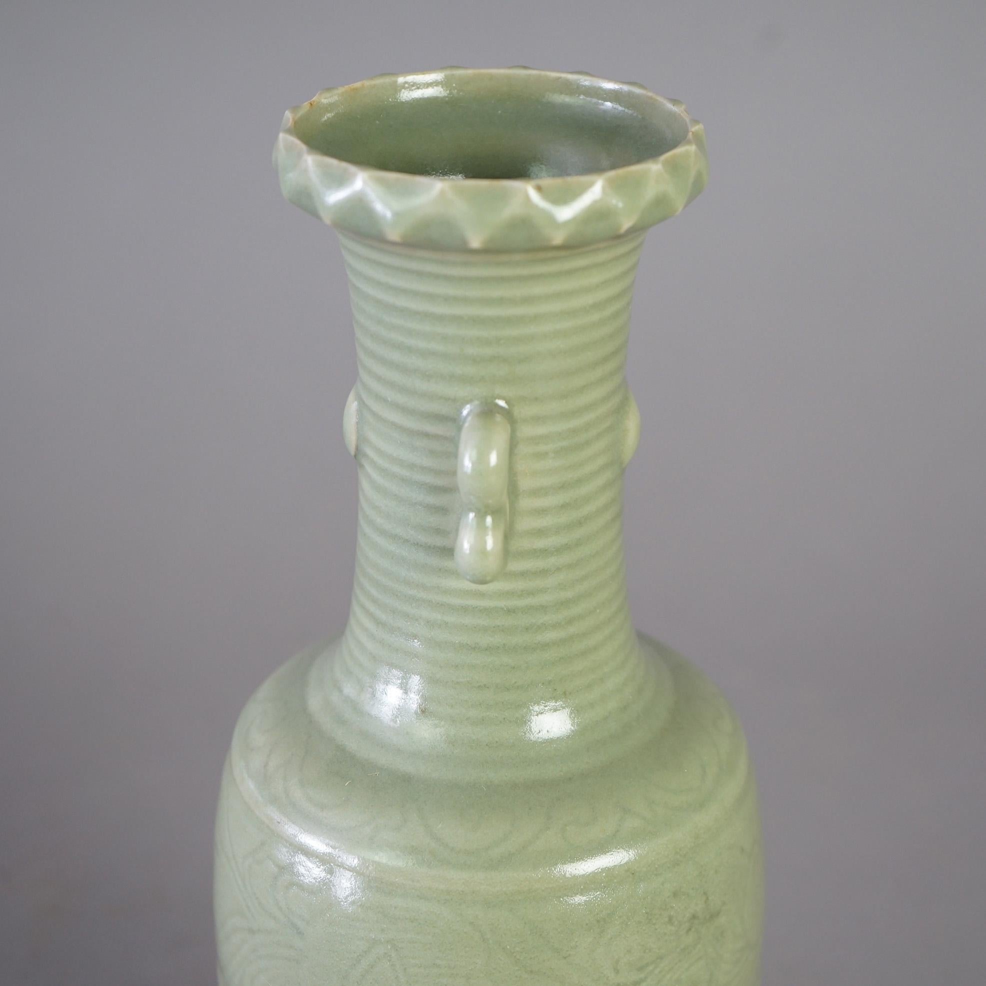 Antique Chinese Celadon Glazed Art Pottery Vase, c1930 For Sale 4