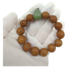 Antique Chinese Celadon Jade Hulu Bead Bodhi Seeds Bracelet - BEAUTIFUL PATINA