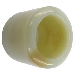 Antique Chinese Celadon Jade Thumb Ring With Golden Russet Inclusion Size 13.25