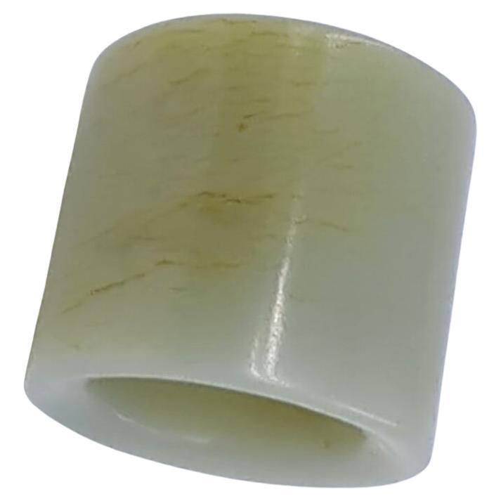 Mixed Cut Antique Chinese Celadon Jade Thumb Ring With Golden Russet Inclusion Size 13.25 For Sale