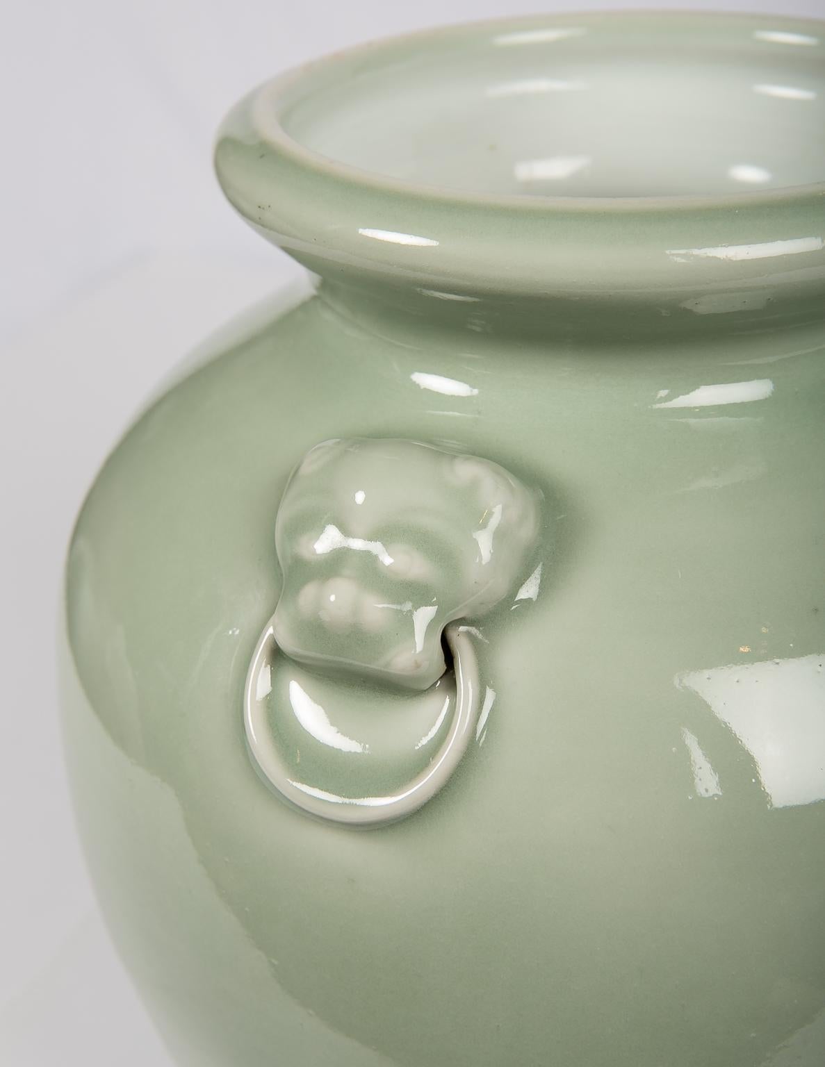 Glazed Antique Chinese Celadon Jar in Yue Style Made in the Qing Dynasty 