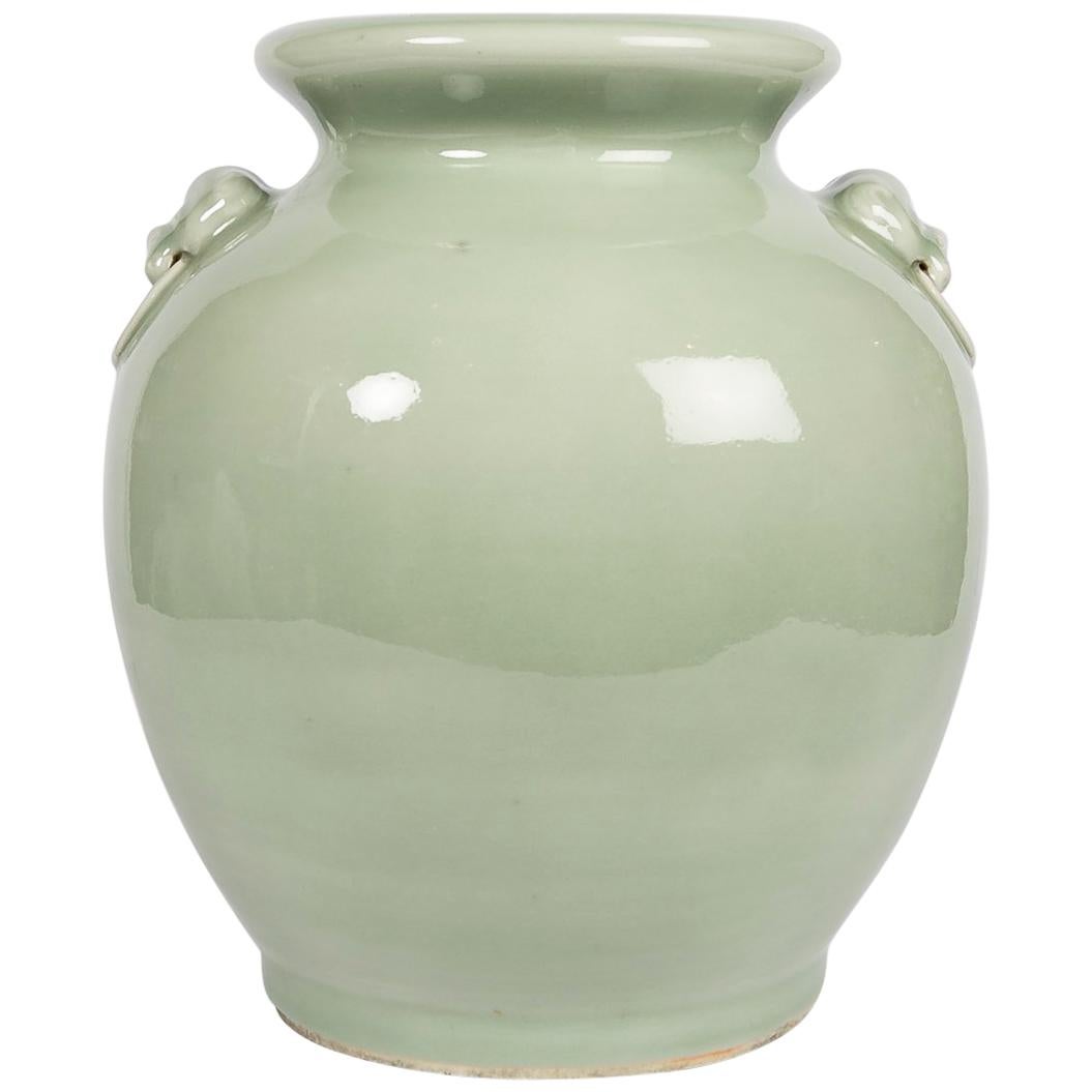 Antique Chinese Celadon Jar in Yue Style Made in the Qing Dynasty 