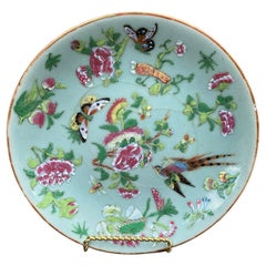 Ancienne assiette céladon chinoise peinte à la main de Canton Famille Rose Qing vers 1820 #2