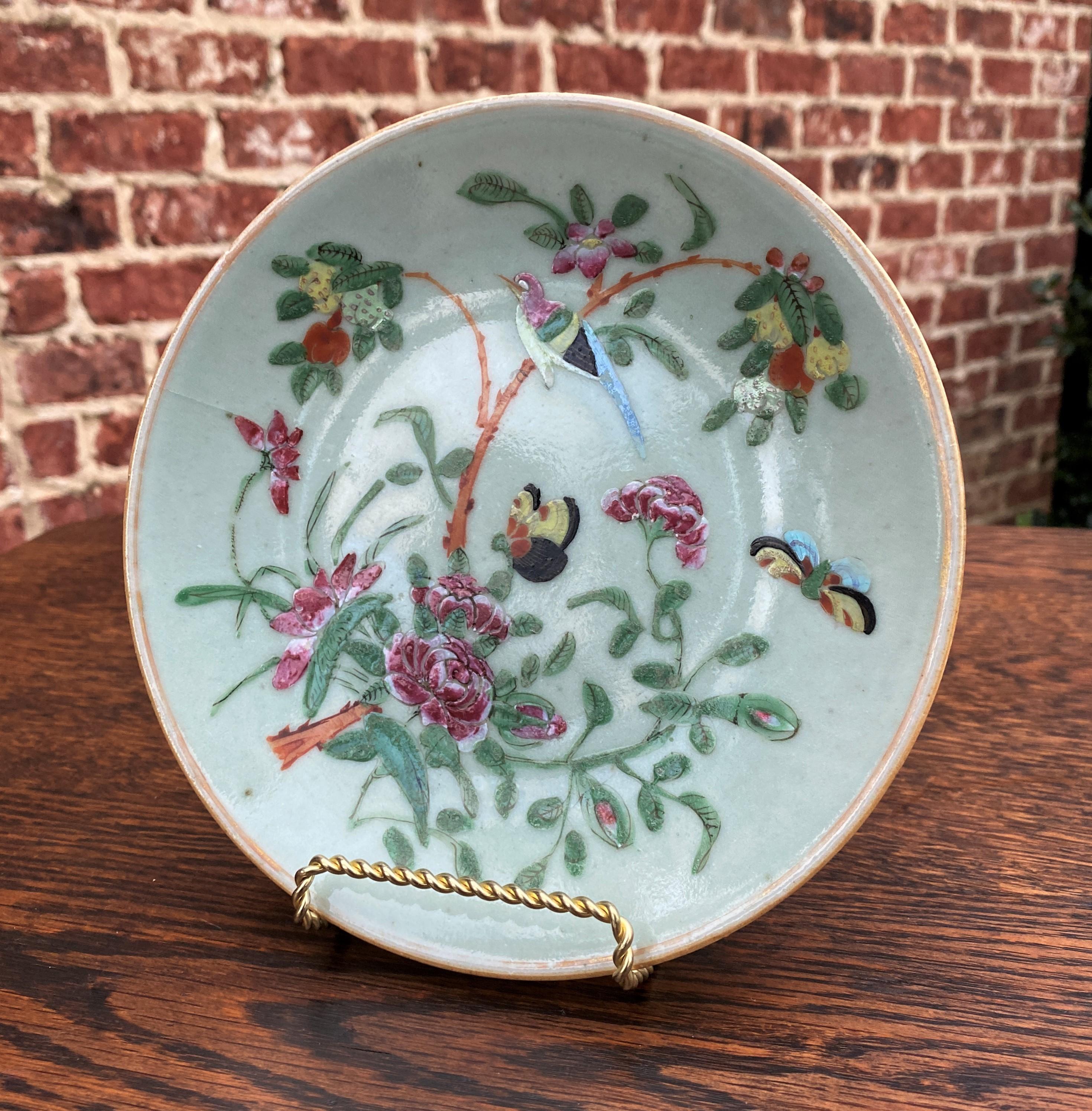 Hand-Painted Antique Chinese Celadon Plate Hand Painted Canton Famille Rose Qing c. 1820 #3