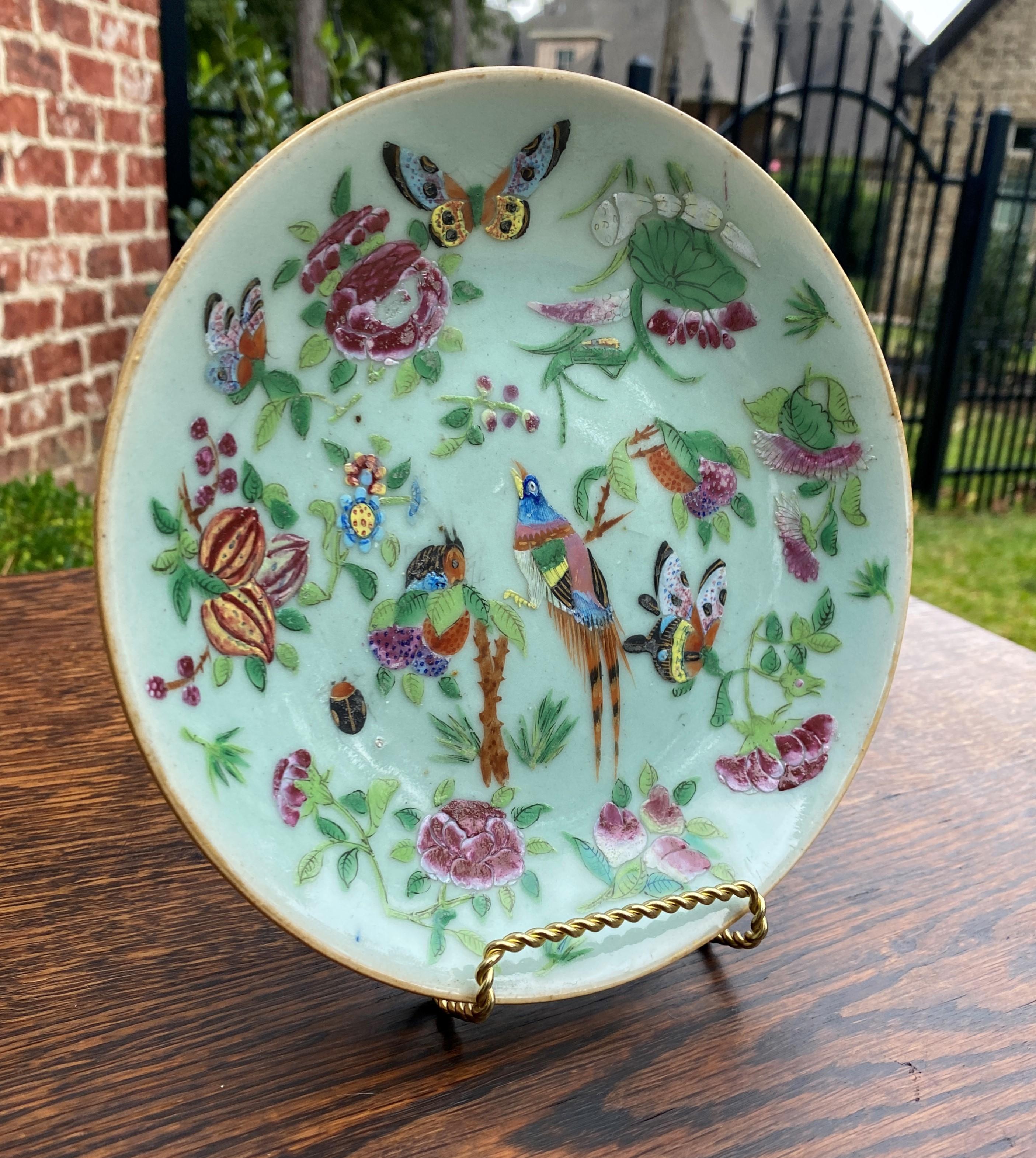 Antique Chinese Celadon Plate Hand Painted Canton Famille Rose Qing c. 1820 #4 6
