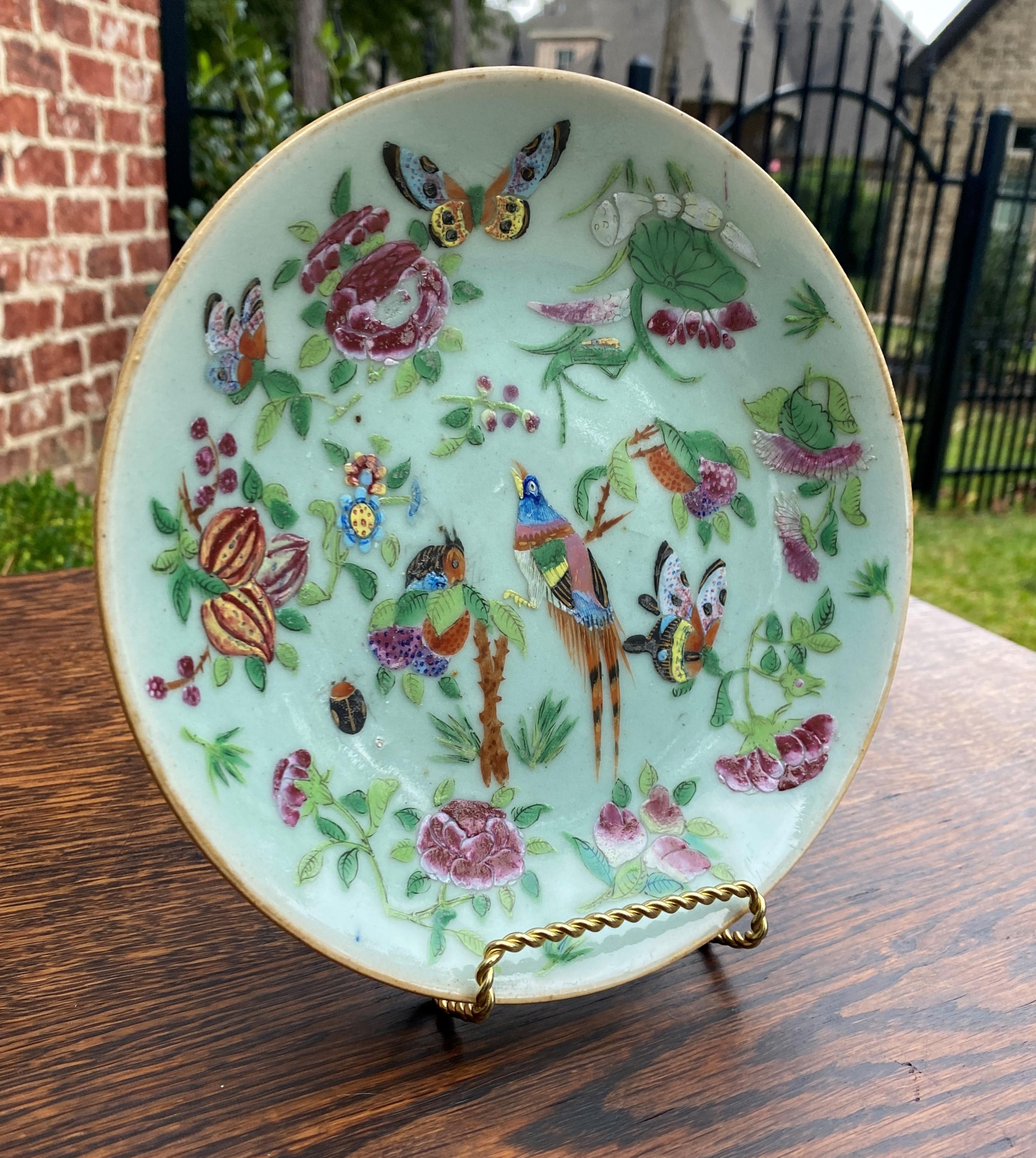 Antique Chinese Celadon Plate Hand Painted Canton Famille Rose Qing c. 1820 #4 5