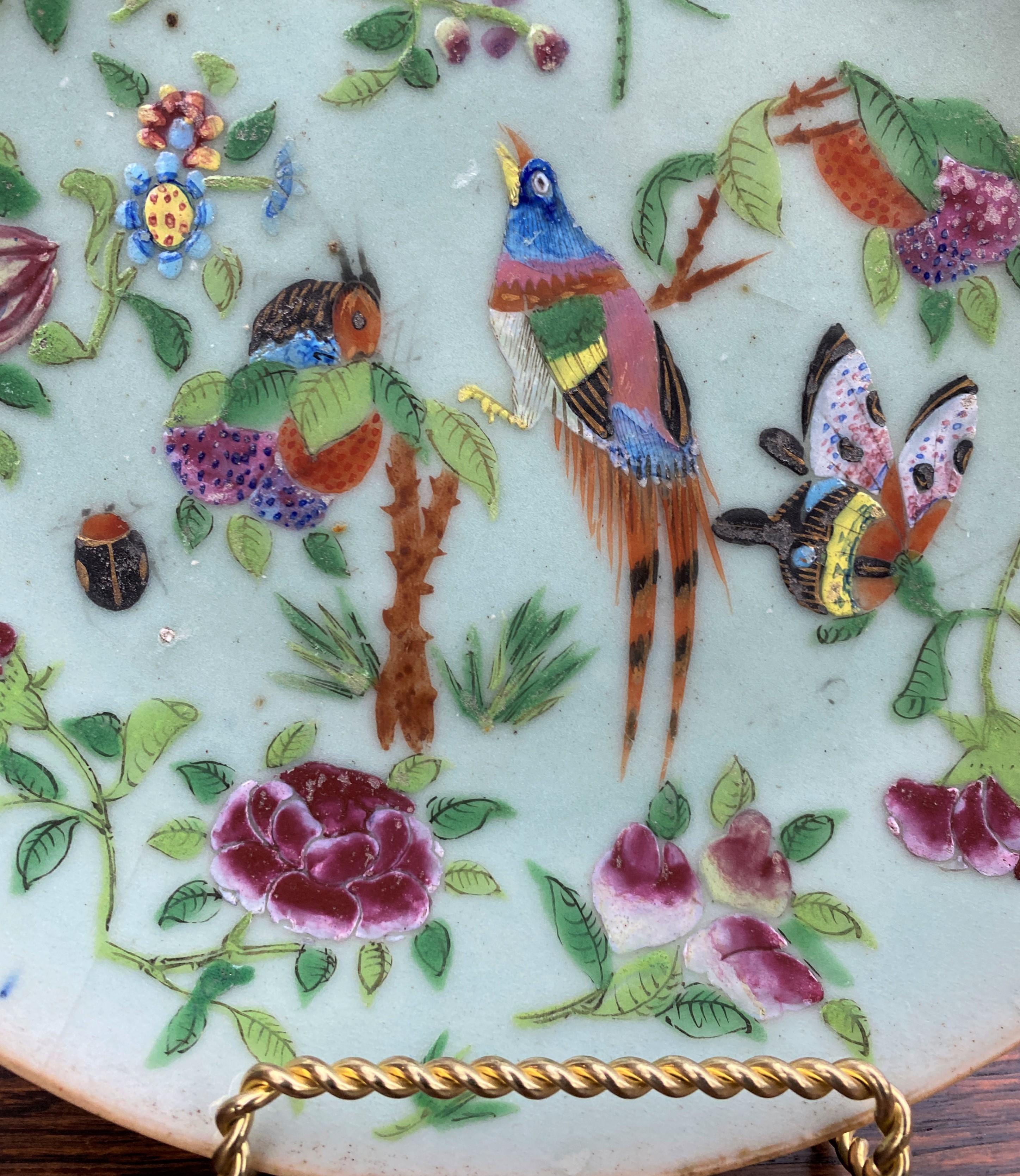 Hand-Painted Antique Chinese Celadon Plate Hand Painted Canton Famille Rose Qing c. 1820 #4