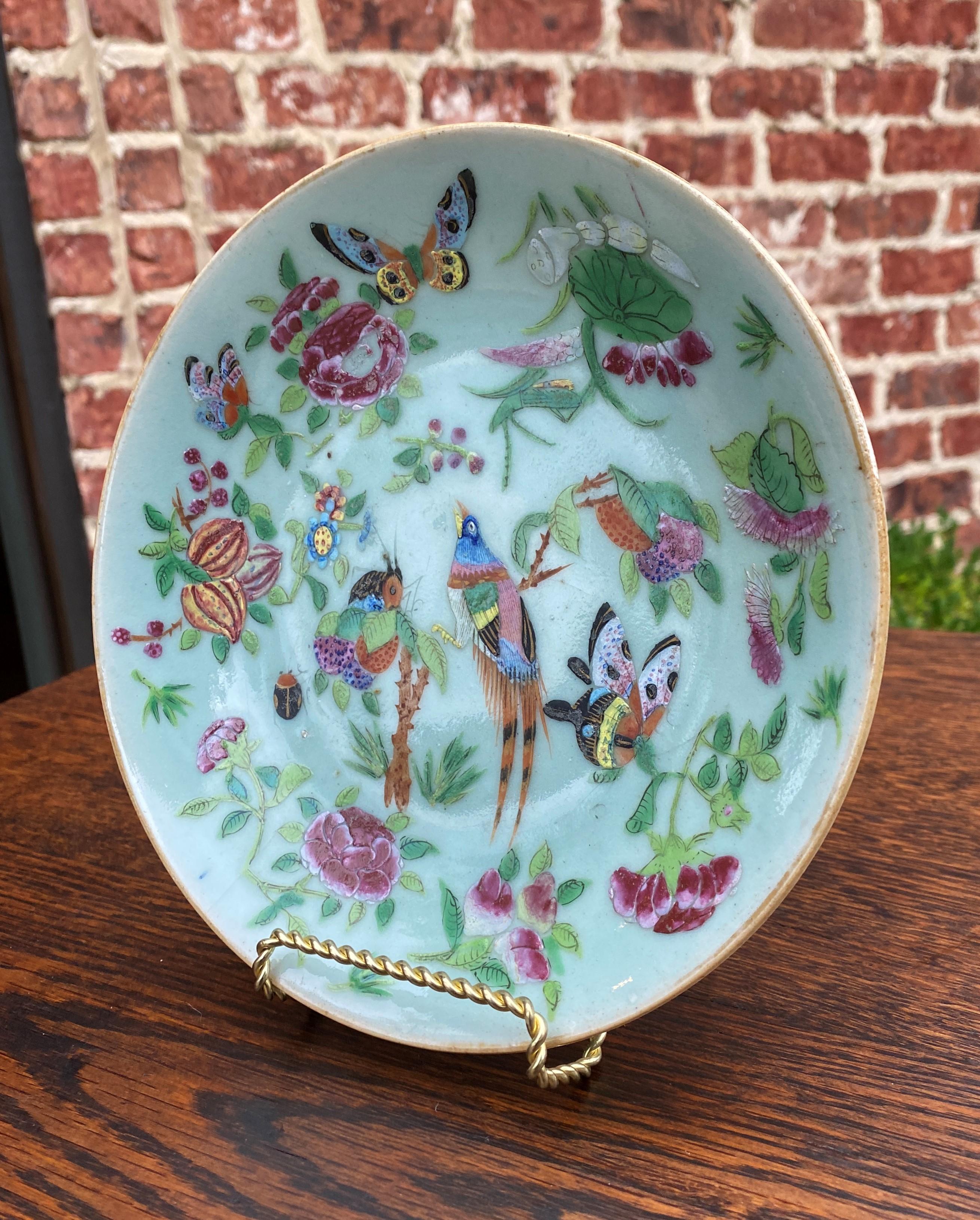 Early 19th Century Antique Chinese Celadon Plate Hand Painted Canton Famille Rose Qing c. 1820 #4