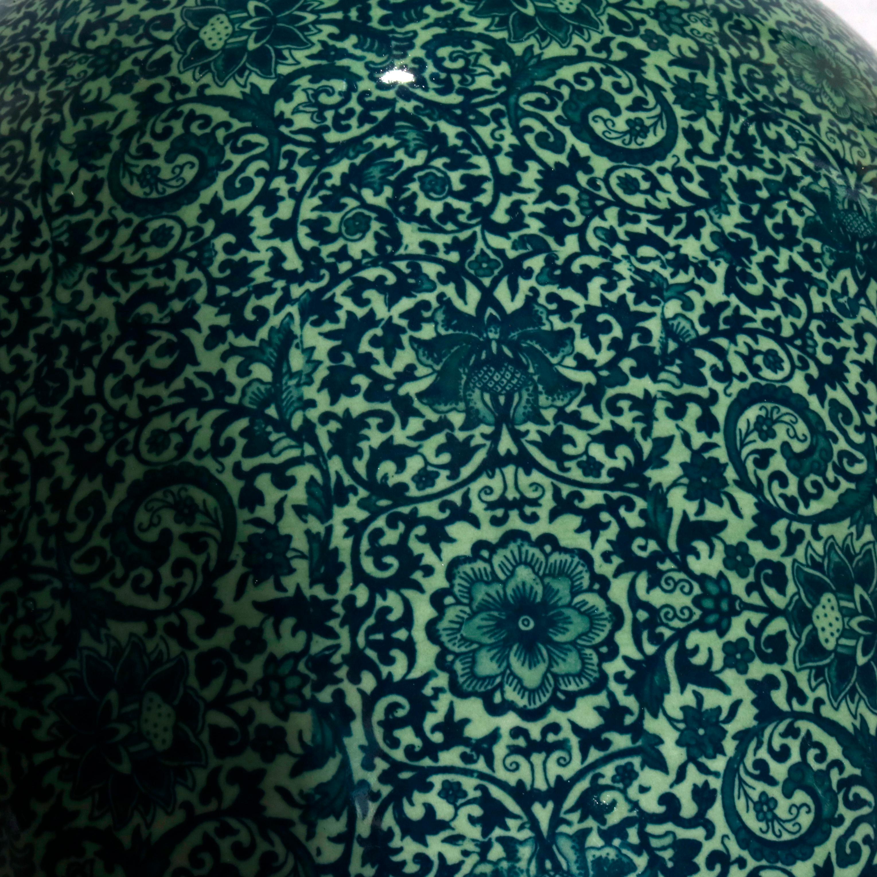 Moorish Antique Chinese Celadon Porcelain Persian Floral Decorated Floor Vase