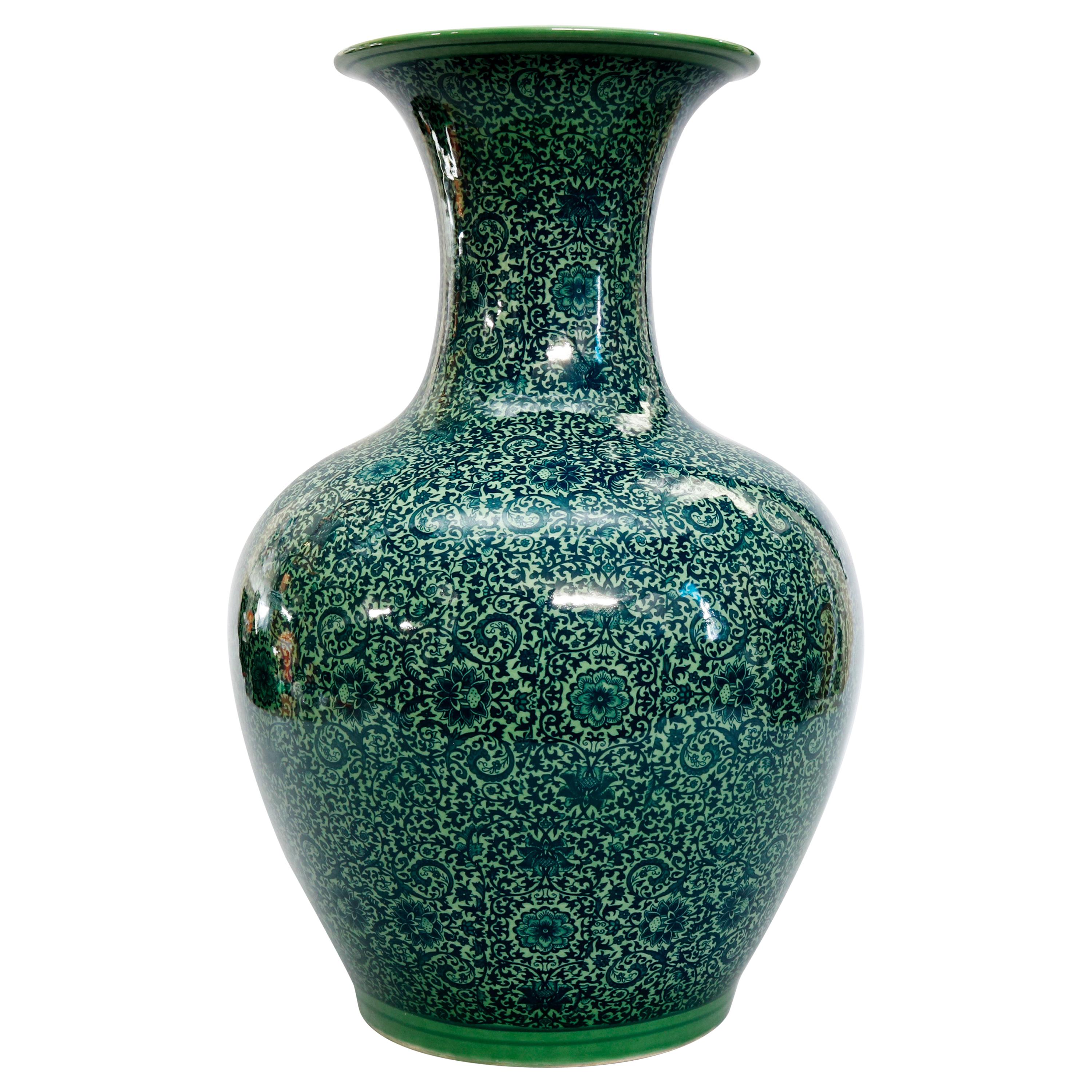 Antique Chinese Celadon Porcelain Persian Floral Decorated Floor Vase