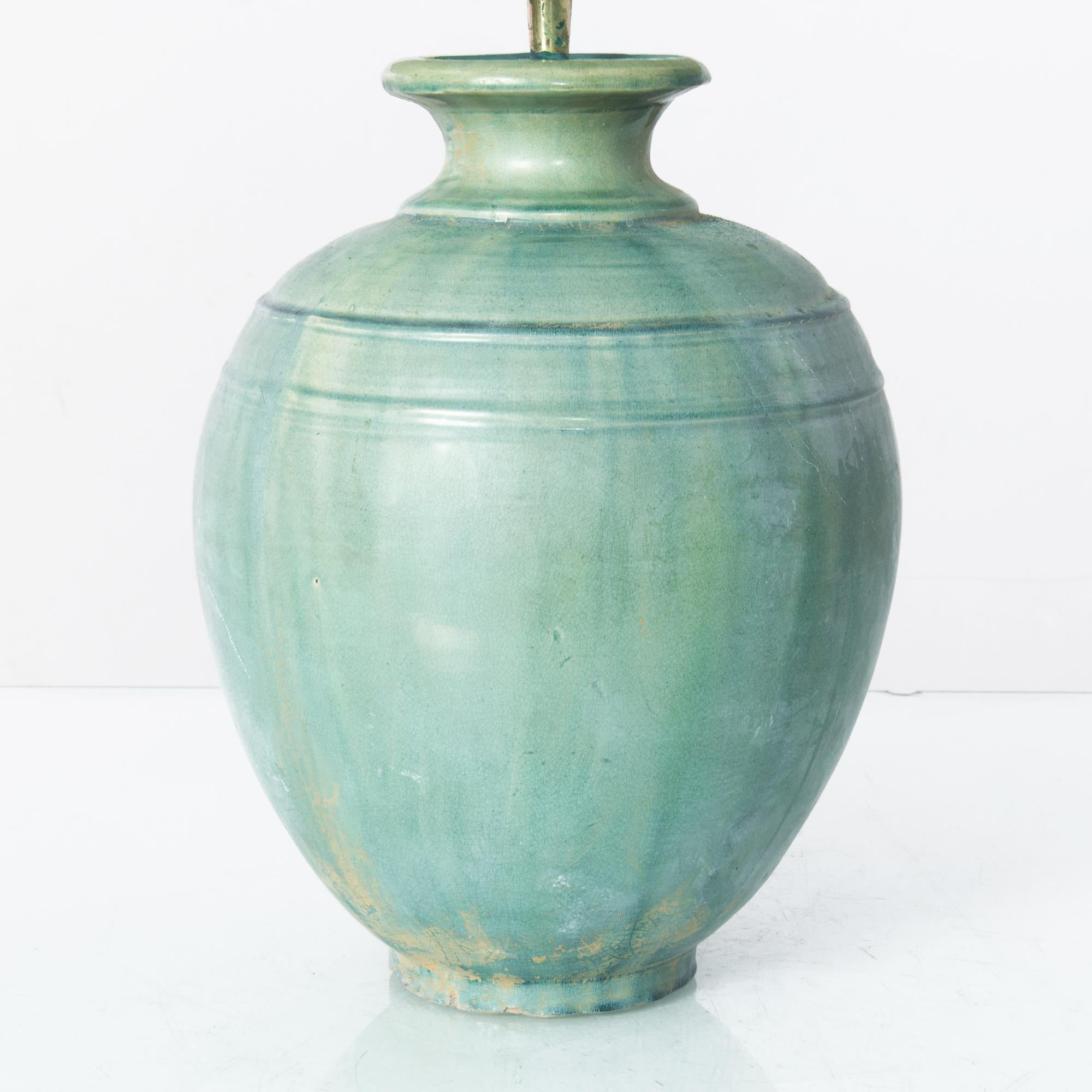 Antique Chinese Celadon Vase Table Lamp In Good Condition In High Point, NC