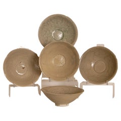 Antique Chinese Ceramic Bowls Song Dynasty Celadon Medieval Bowls Set 5