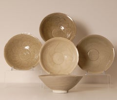 Antique Chinese Ceramic Bowls Song Dynasty Celadon Medieval Bowls Set 5