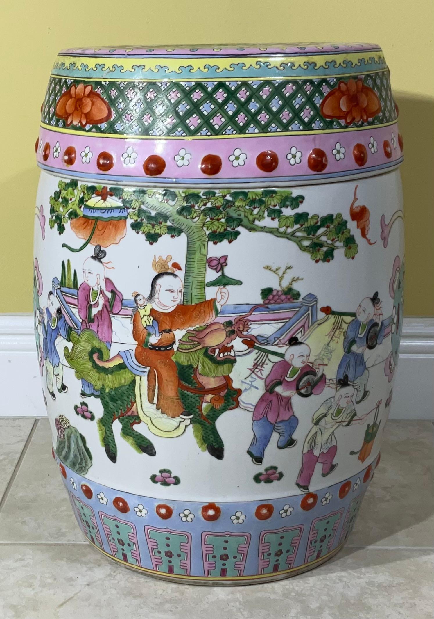 Hand-Crafted Antique Chinese Ceramic Garden Stool For Sale