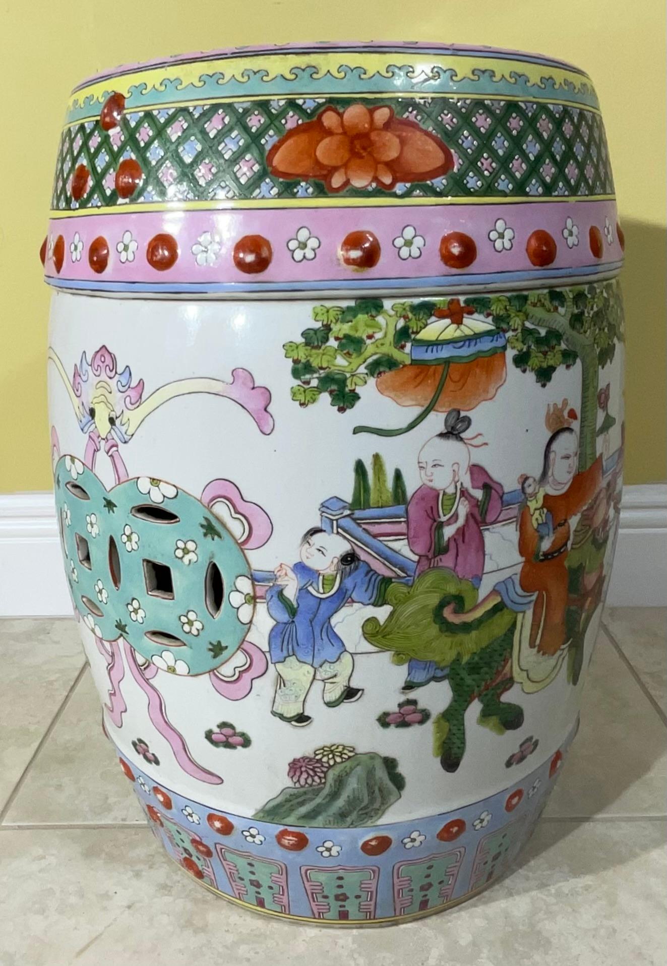 20th Century Antique Chinese Ceramic Garden Stool For Sale
