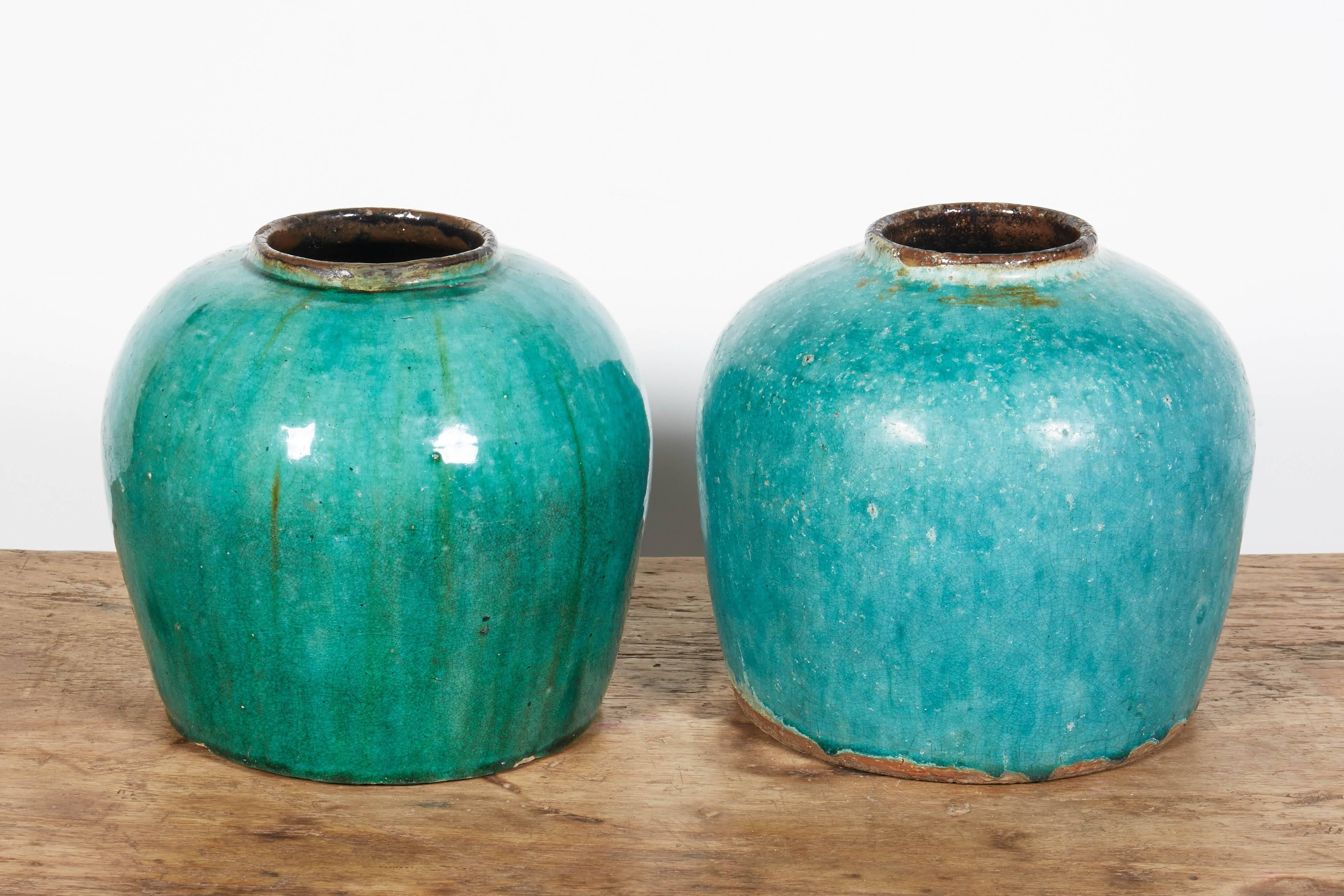 Antique Chinese ceramic ginger jars, classically shaped and beautifully glazed. From Hunan Province, circa 1880. Priced individually. Sizes vary somewhat.
Only one piece available. The RIGHT jar in main image.
CR749
 
