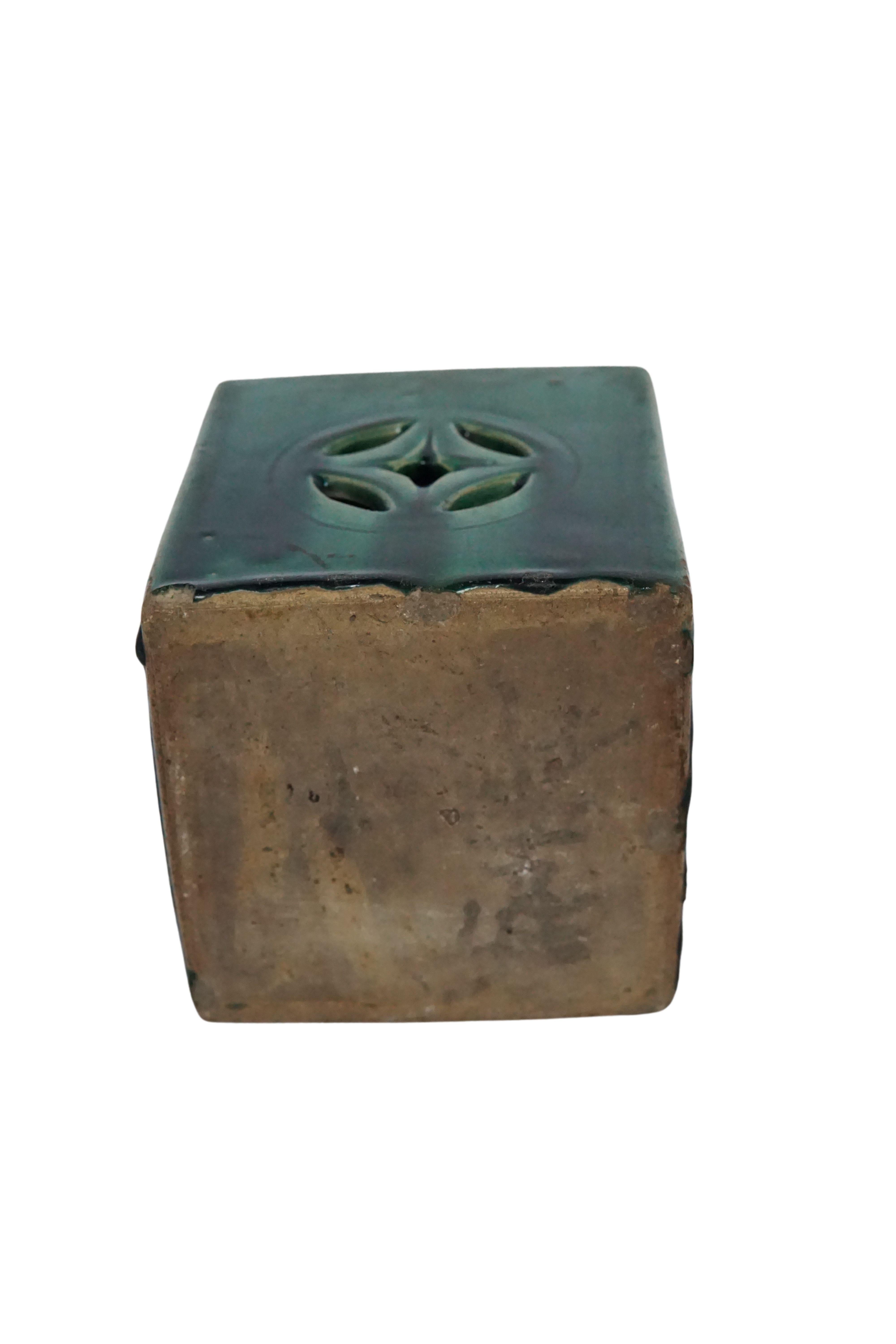 Glazed Antique Chinese Ceramic Headrest 'Opium Pillow' with Coin Symbol, c. 1900 For Sale