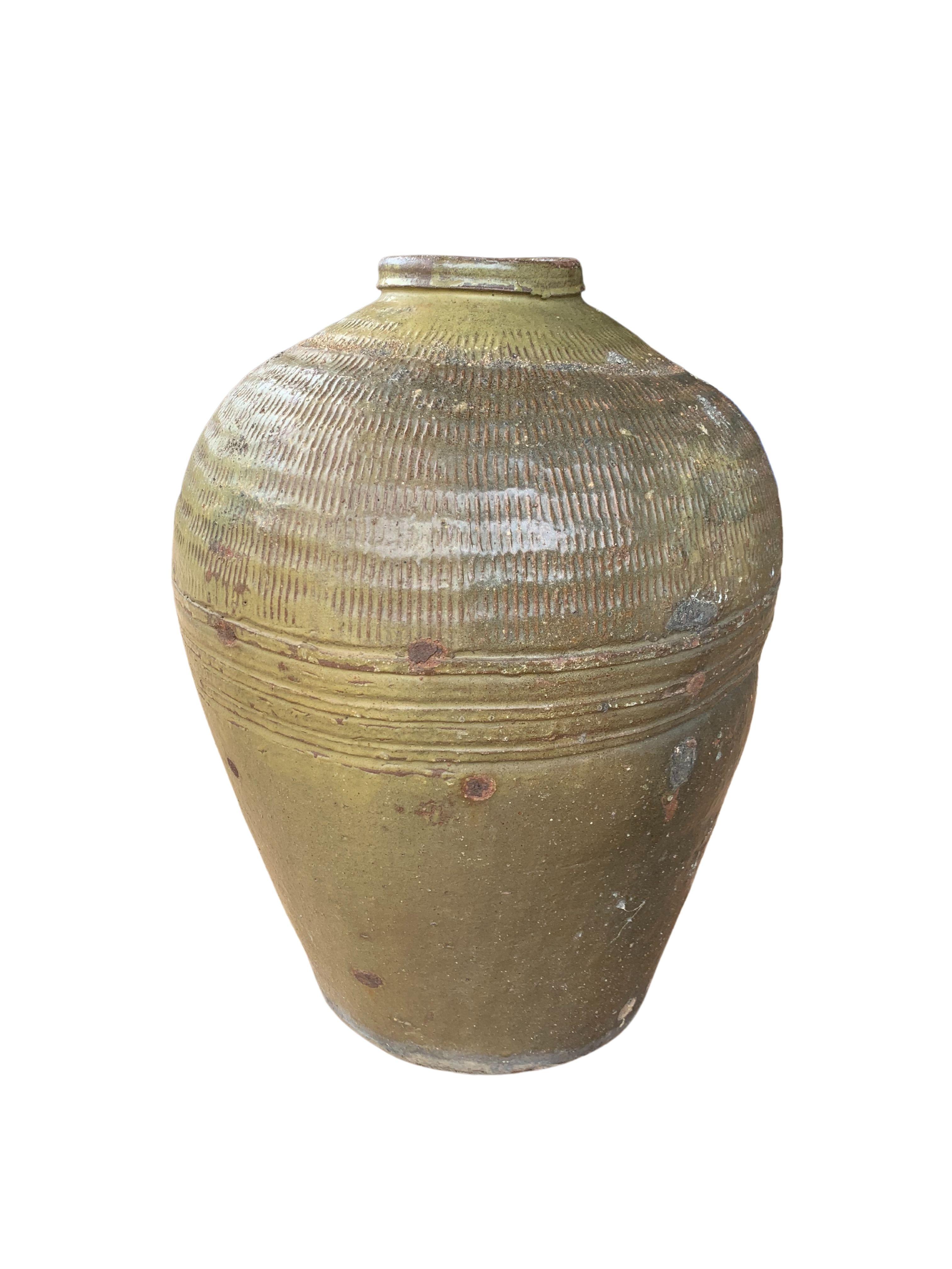 Qing Antique Chinese Ceramic Pickling Jar Jade Green, c. 1900