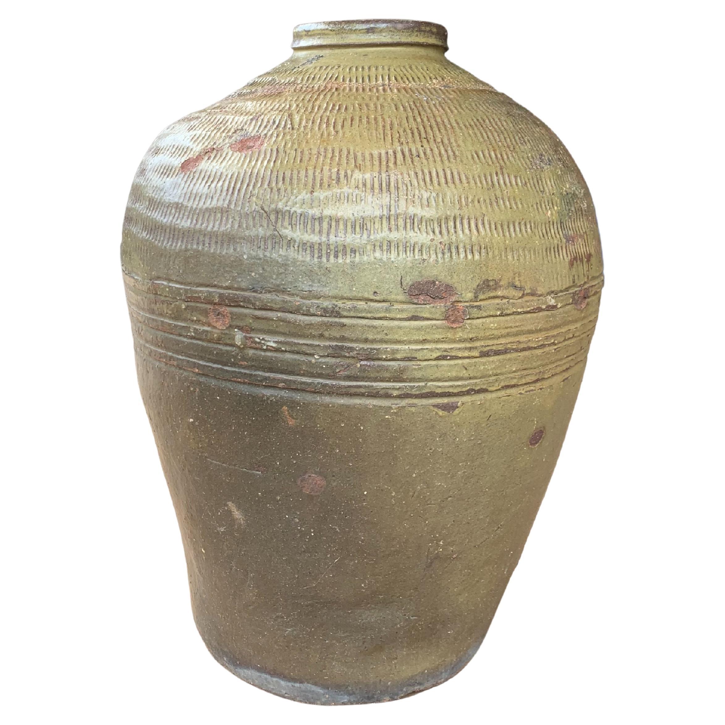 Antique Chinese Ceramic Pickling Jar Jade Green, c. 1900