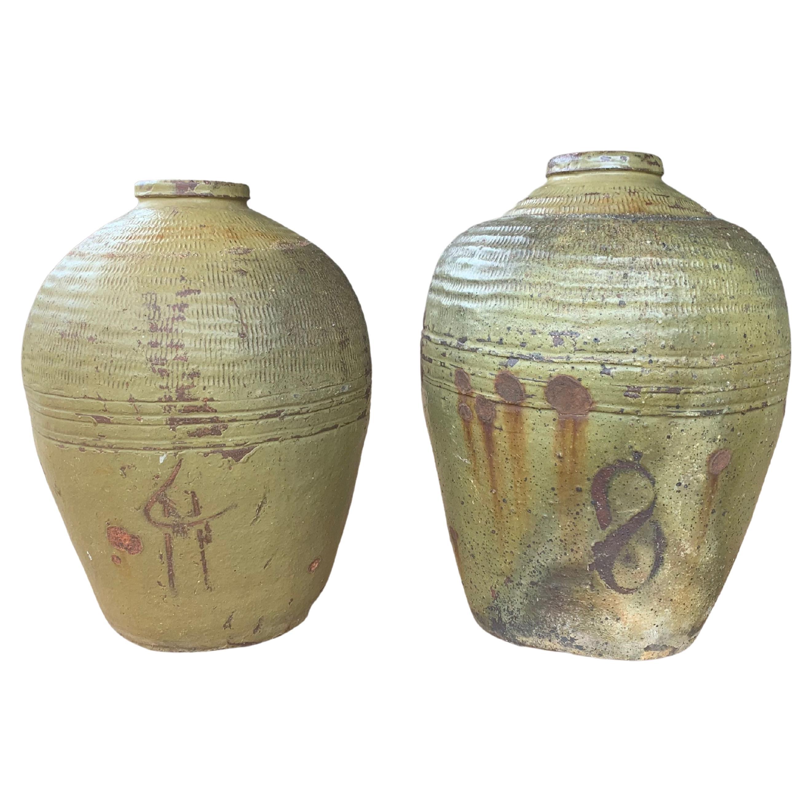 Antique Chinese Ceramic Pickling Jar Set Jade Green, c. 1900 For Sale