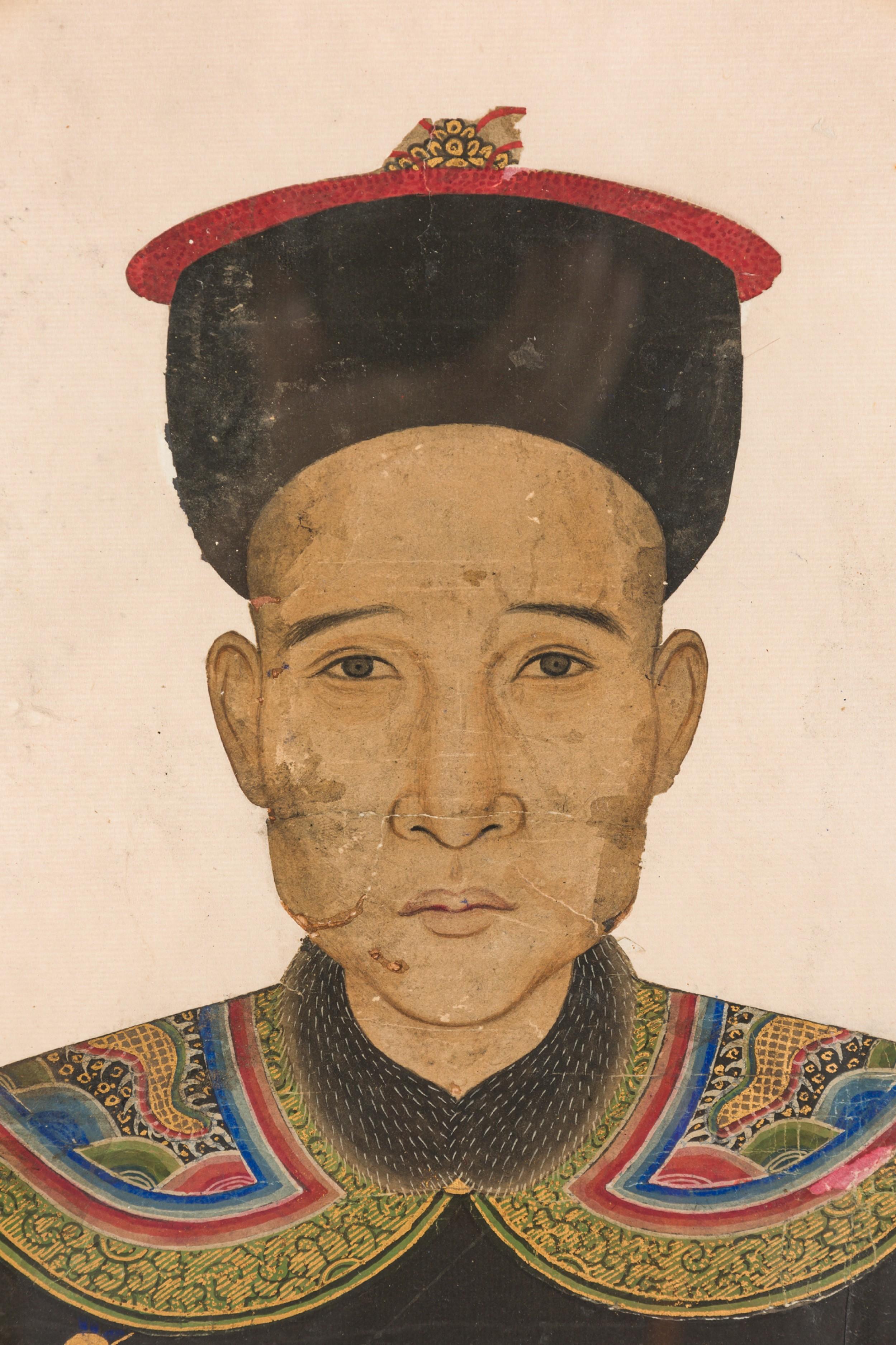 Antique Chinese Ceremonial Ancestor Portrait of a Four Elders In Good Condition In New York, NY