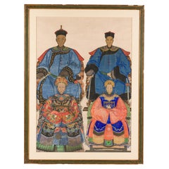 Antique Chinese Ceremonial Ancestor Portrait of a Four Elders