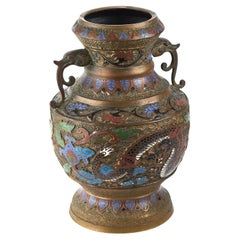 Antique Chinese Champlevé Enamel Decorated Bronze Vase