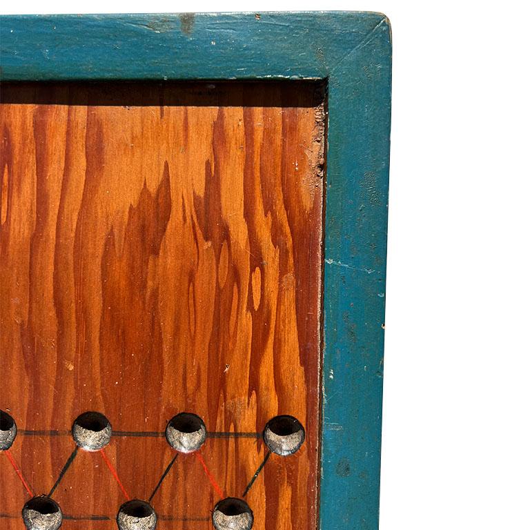 American Antique Chinese Checkers Game Board with Original Paint and Blue Accents For Sale