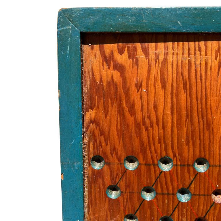 Antique Chinese Checkers Game Board with Original Paint and Blue Accents In Good Condition For Sale In Oklahoma City, OK