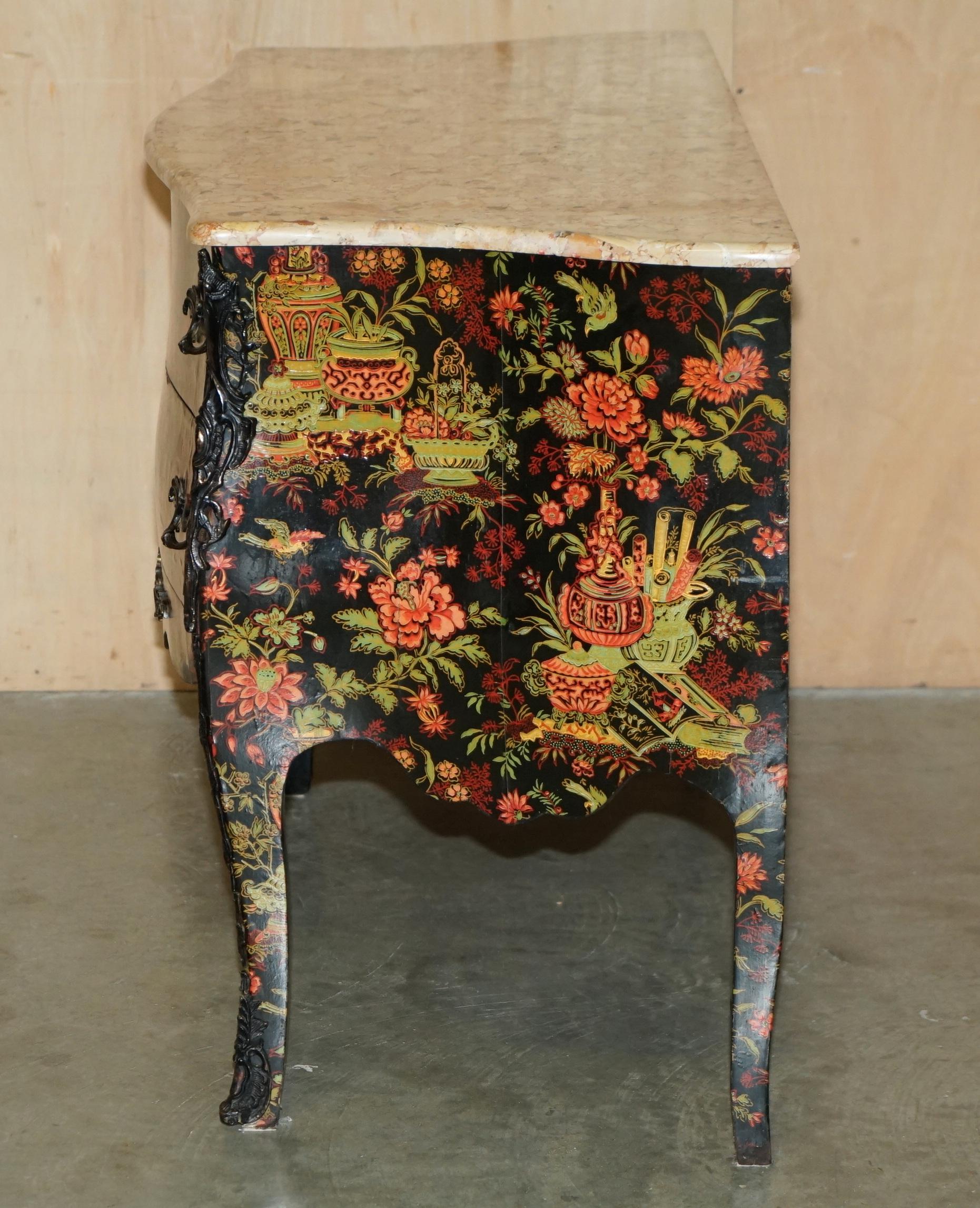 ANTICO CINOISERIE CINESE DIPINTO A MANO CASSETTIERA DI COMMODE CON TOP MARMELLATO in vendita 11