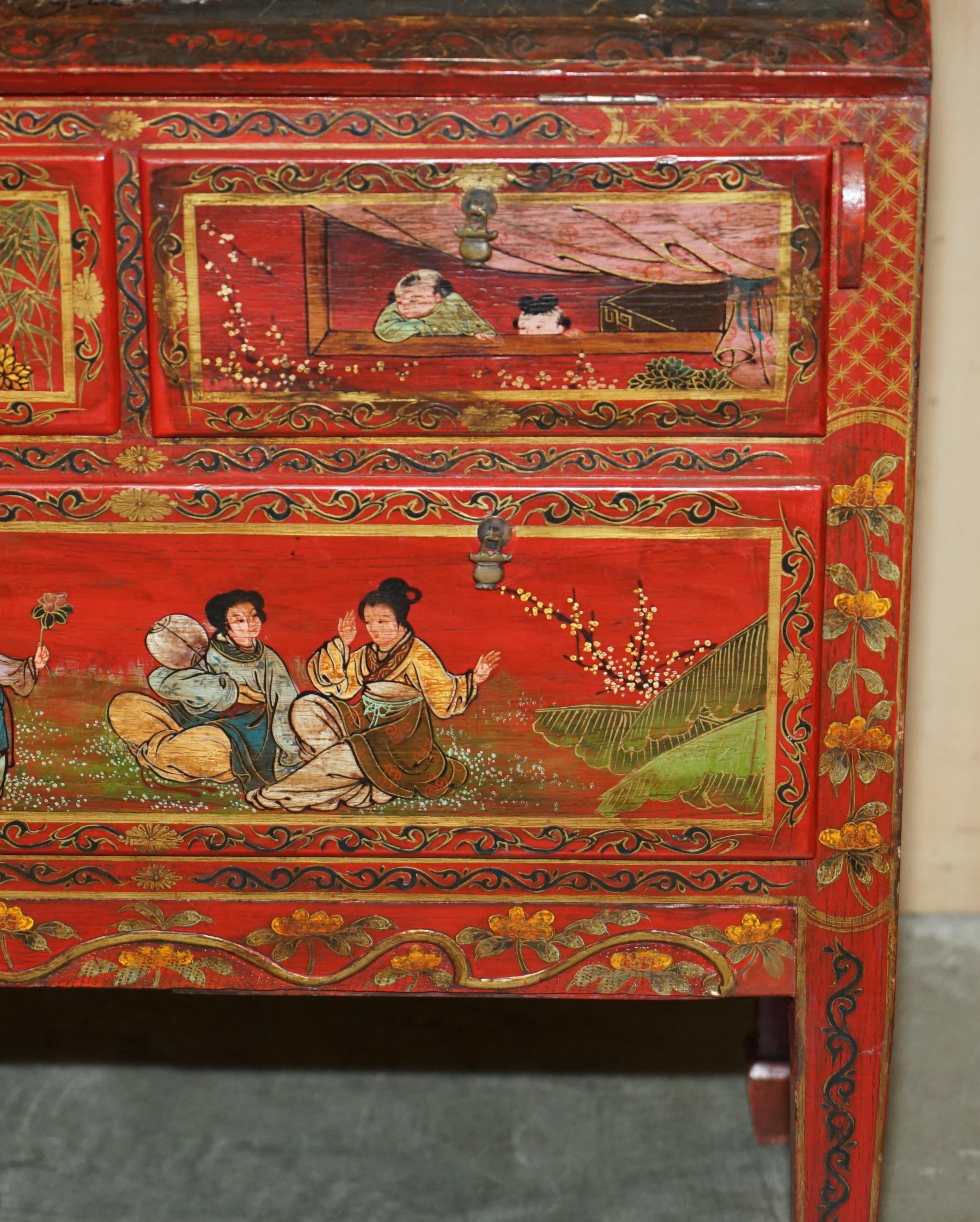 ANTIQUE CHINESE CHiNOISERIE HAND PAINTED & LACQUERED SECRATIARE LIBRARY BOOKCASE 4