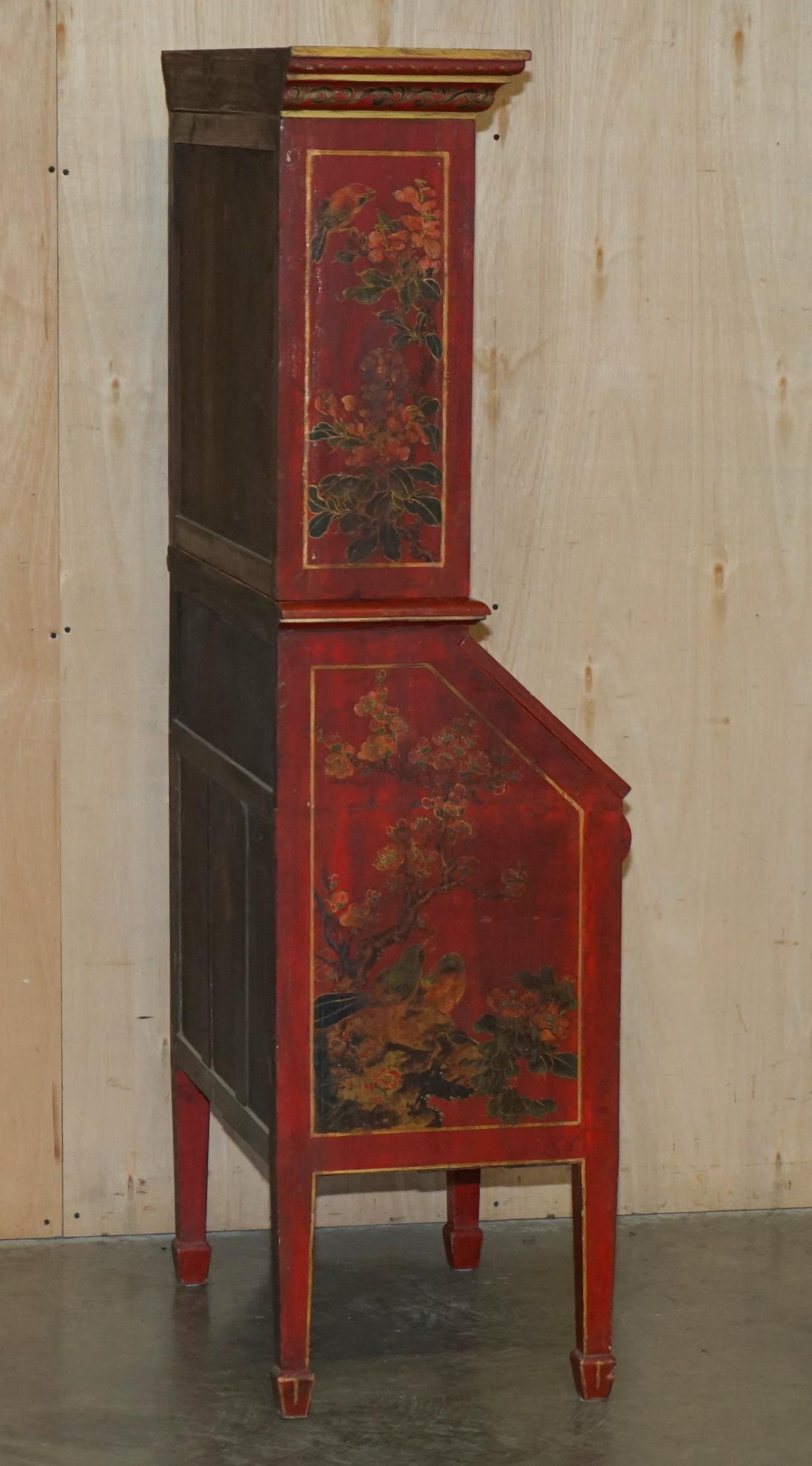 ANTIQUE CHINESE CHiNOISERIE HAND PAINTED & LACQUERED SECRATIARE LIBRARY BOOKCASE 6